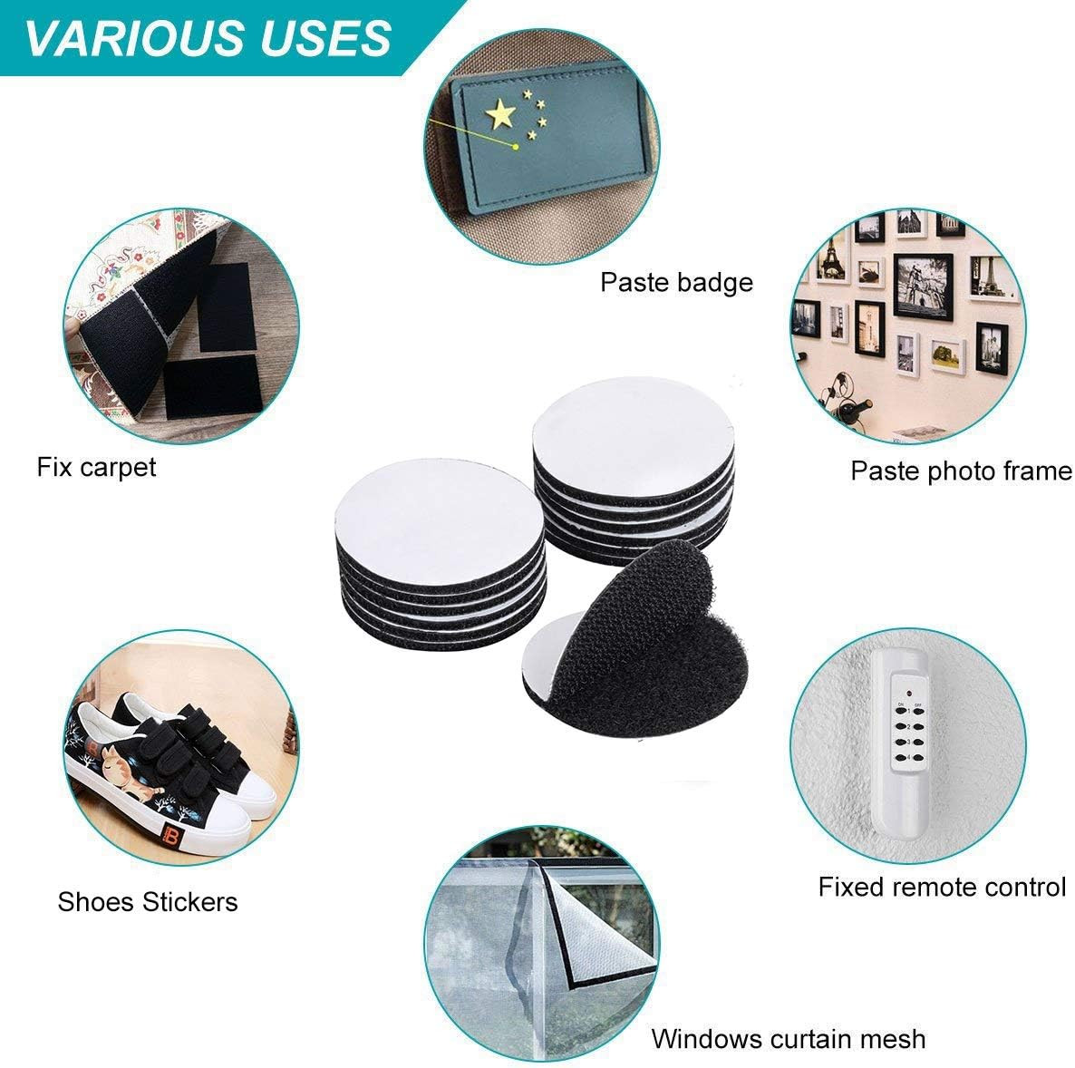 Adhesive Tape - 16PCS Hook and Loop Fasteners - Double Sided Adhesive Pads - Rug