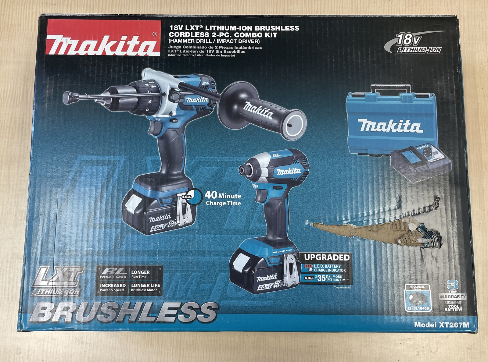 Makita XT267M 18V LXT Lithium-Ion Brushless 2-Pc. Combo Kit (4.0Ah) NEW OPEN BOX