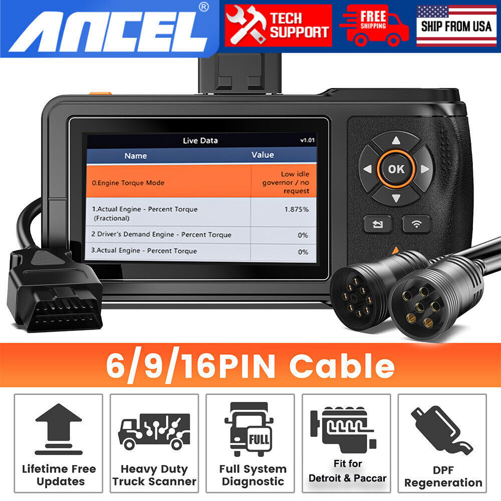 ANCEL Diesel Heavy Duty Truck Diagnostic All System Scanner DPF Regen Scan Tool