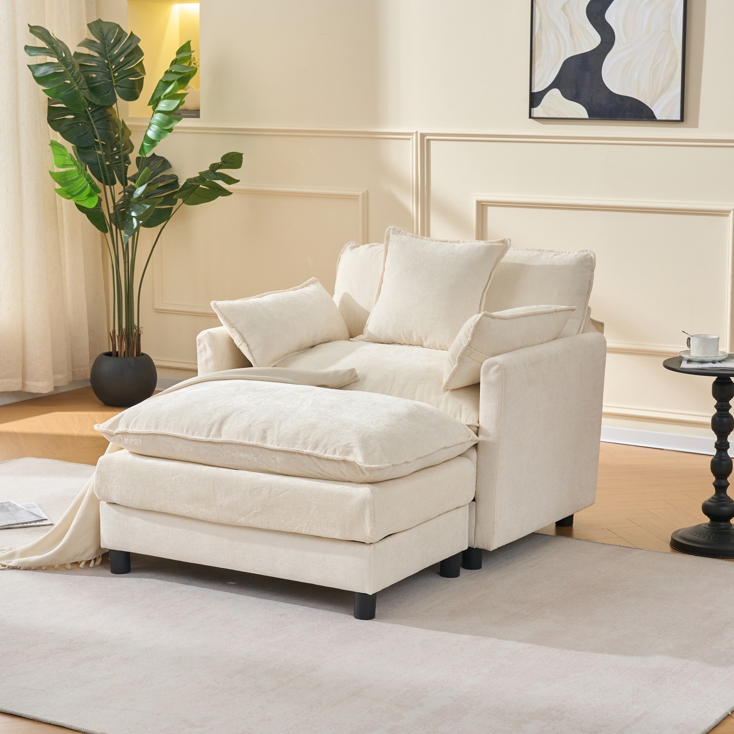 Modern Upholstered Accent Chair Armchair Chaise w/ Ottoman for Living Room