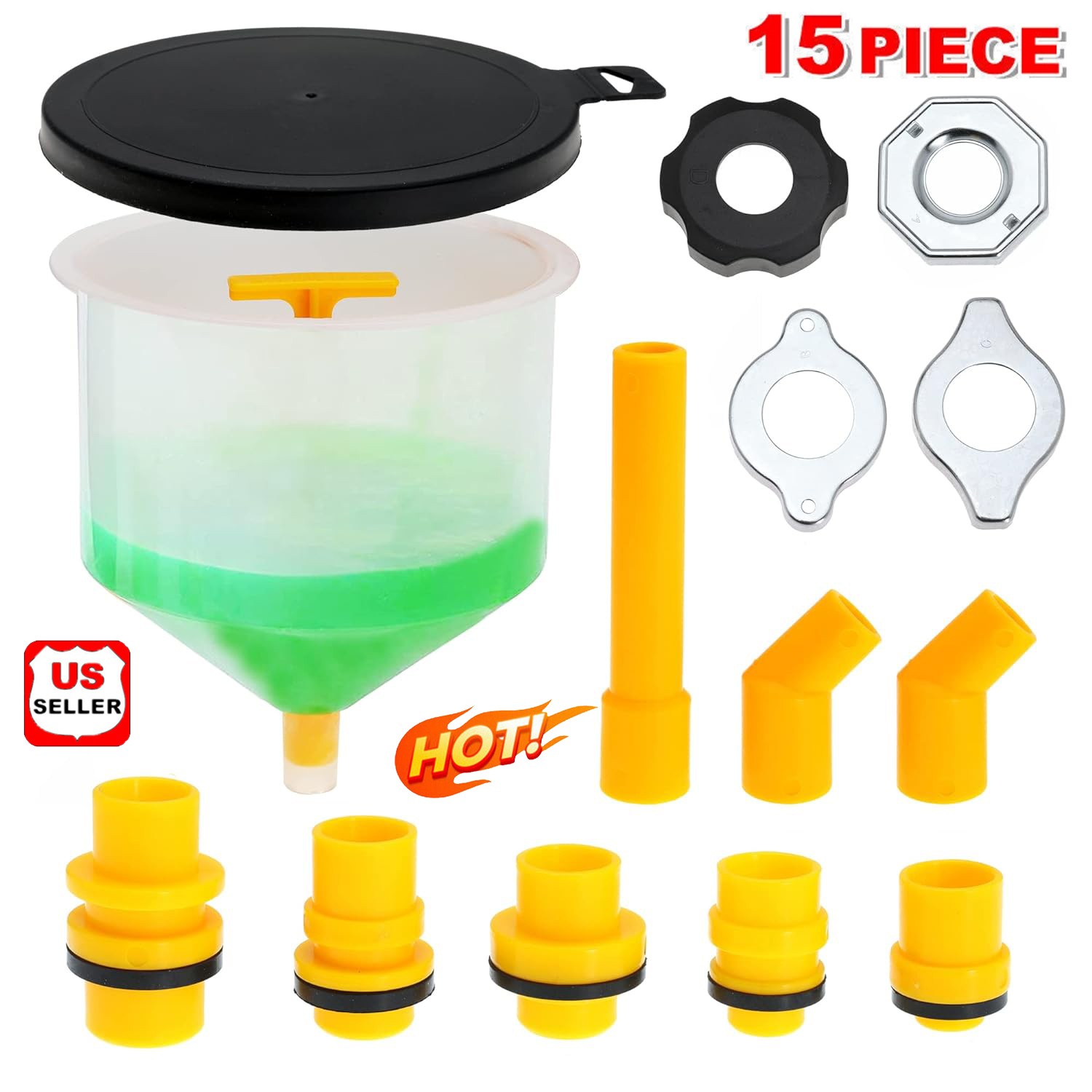 Spill Proof Radiator Coolant Filling Funnel Kit 15-pcs Cooling System fill kits