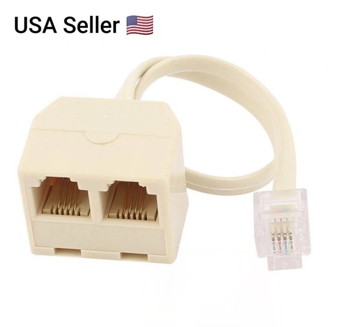 1 To 2 Ways RJ11 6P4C Male Telephone Jack Line Cord Female Splitter adapter Lan