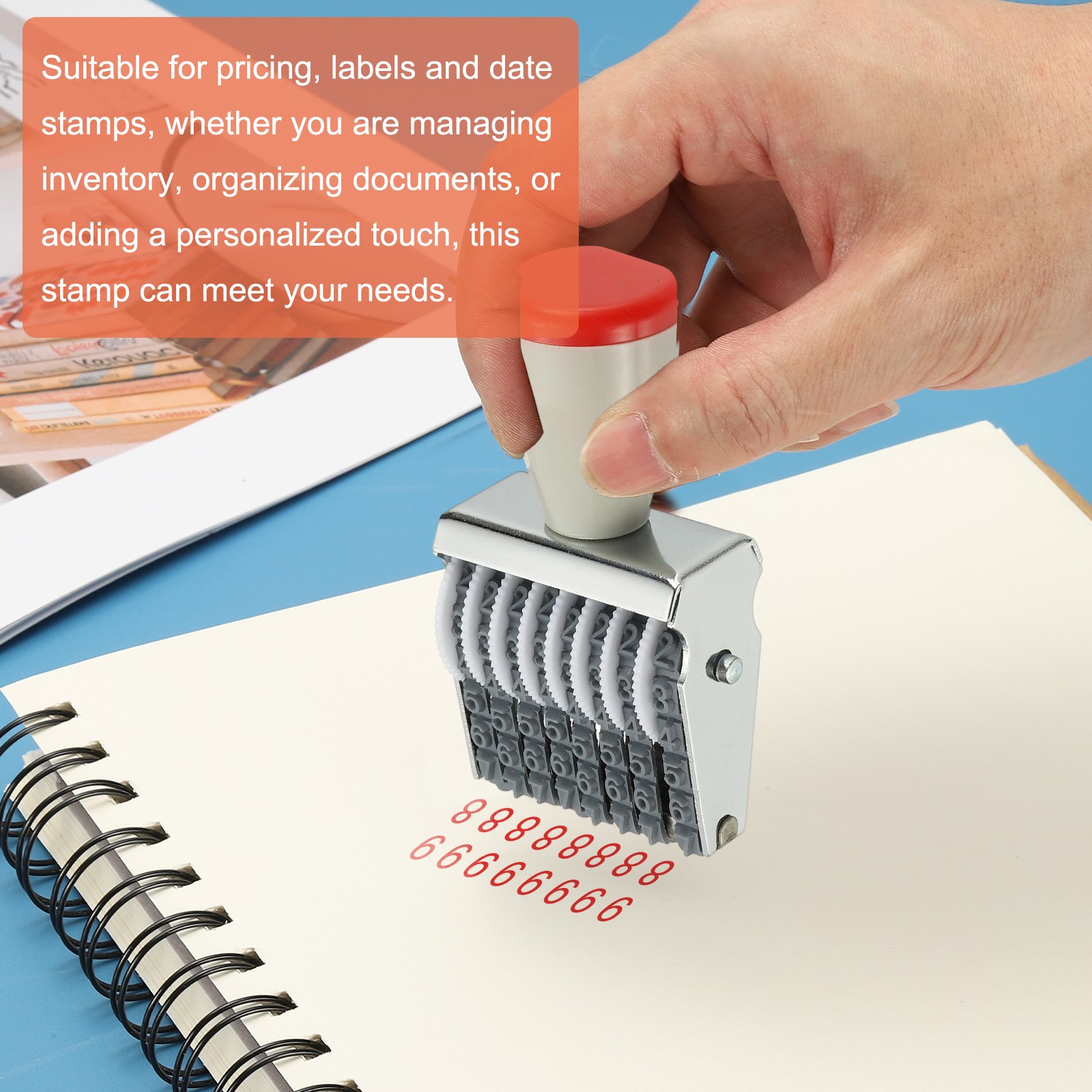 8 Digit Number Roller Stamp, 2Pcs Adjustable Rubber Stamp Symbol Office Date
