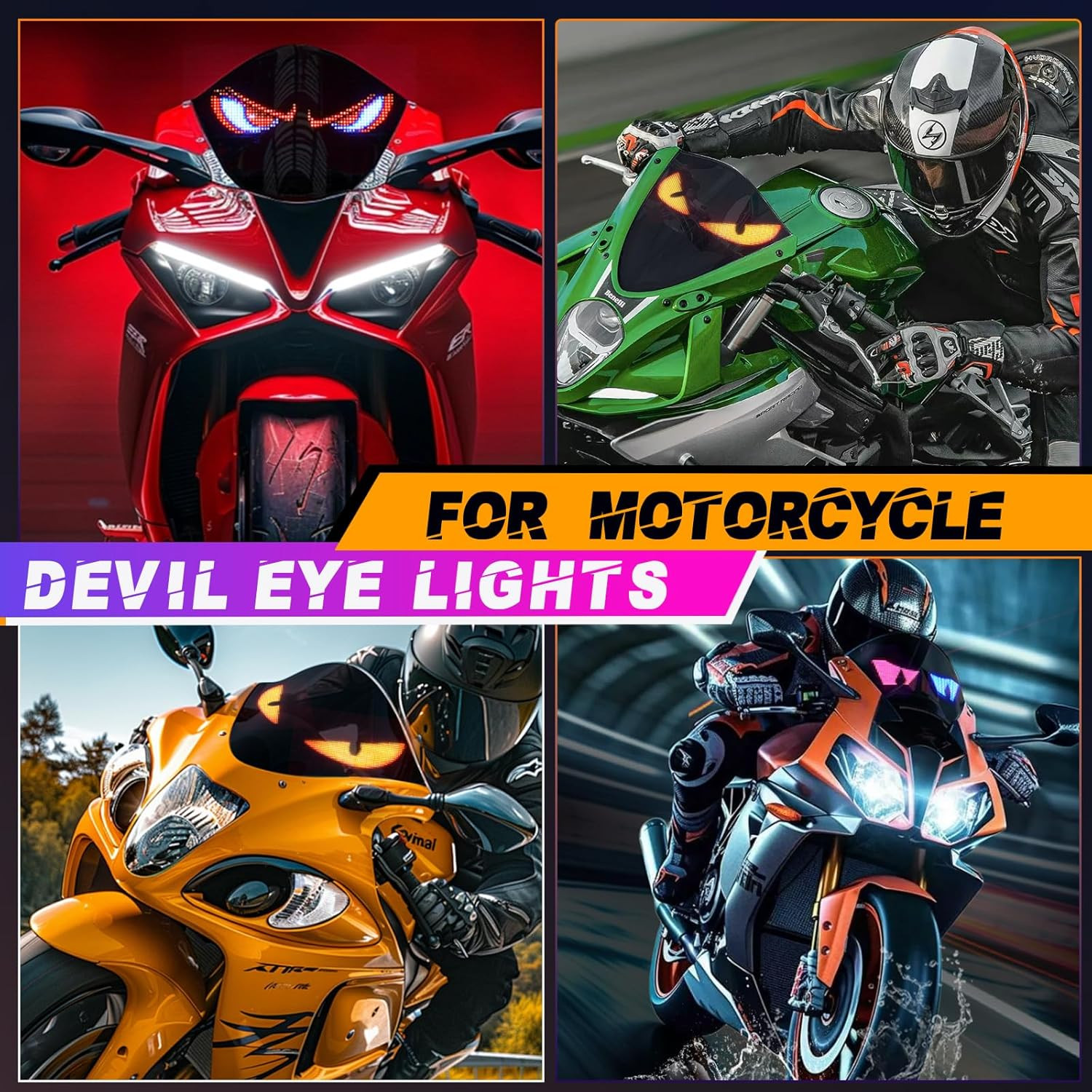Tnuxey Devil Eyes Light for Motorcycle Windshield, 7''X3'' Flexible LED Light Si