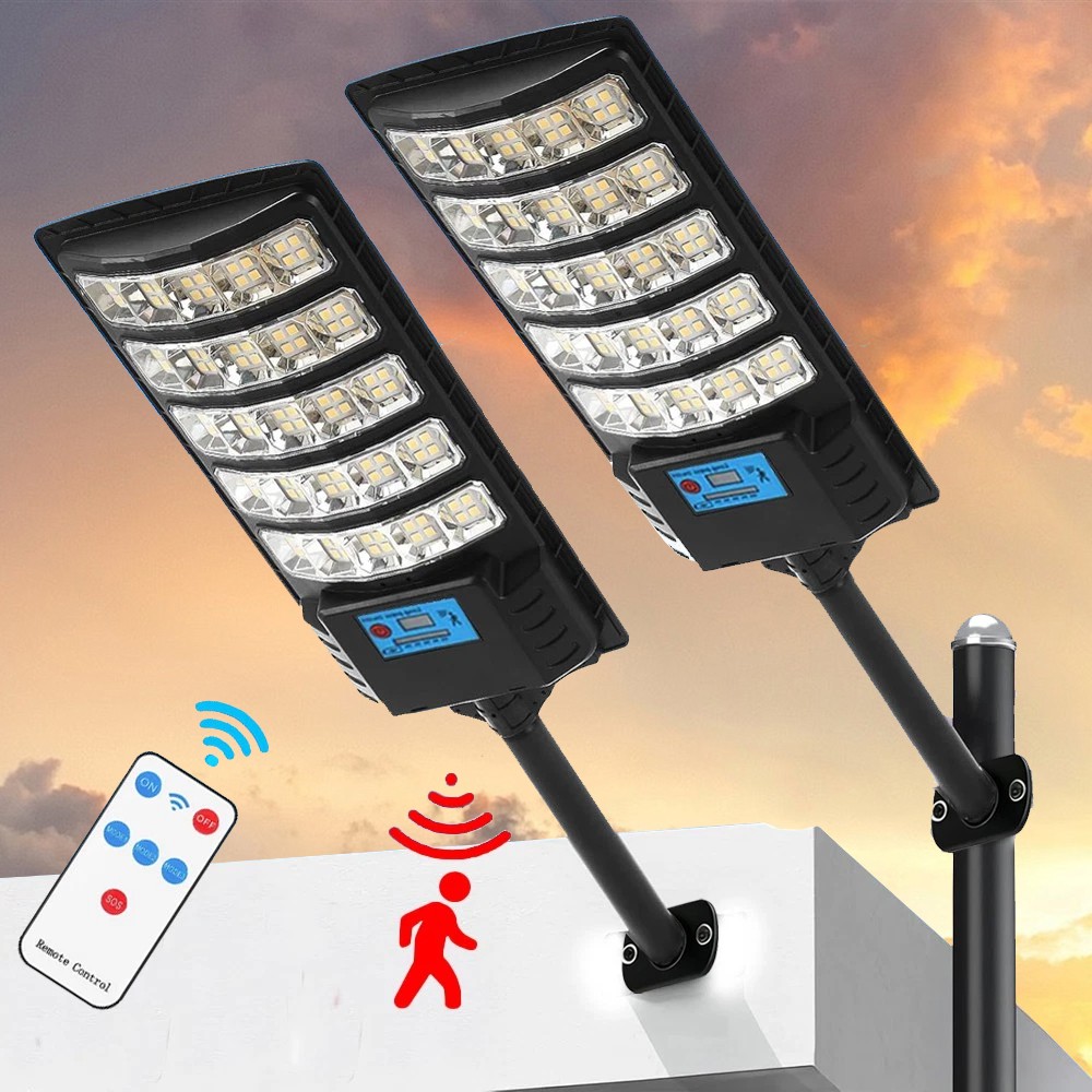 2X 300W Commercial Solar Street Light LED Outdoor Dusk to Dawn Lamp Super Bright