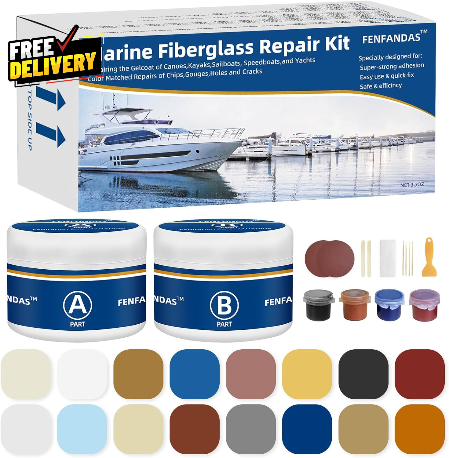 Fiberglass Boat Repair Kit Color Match Gel Coat Repair Kit for Boats Marine F...