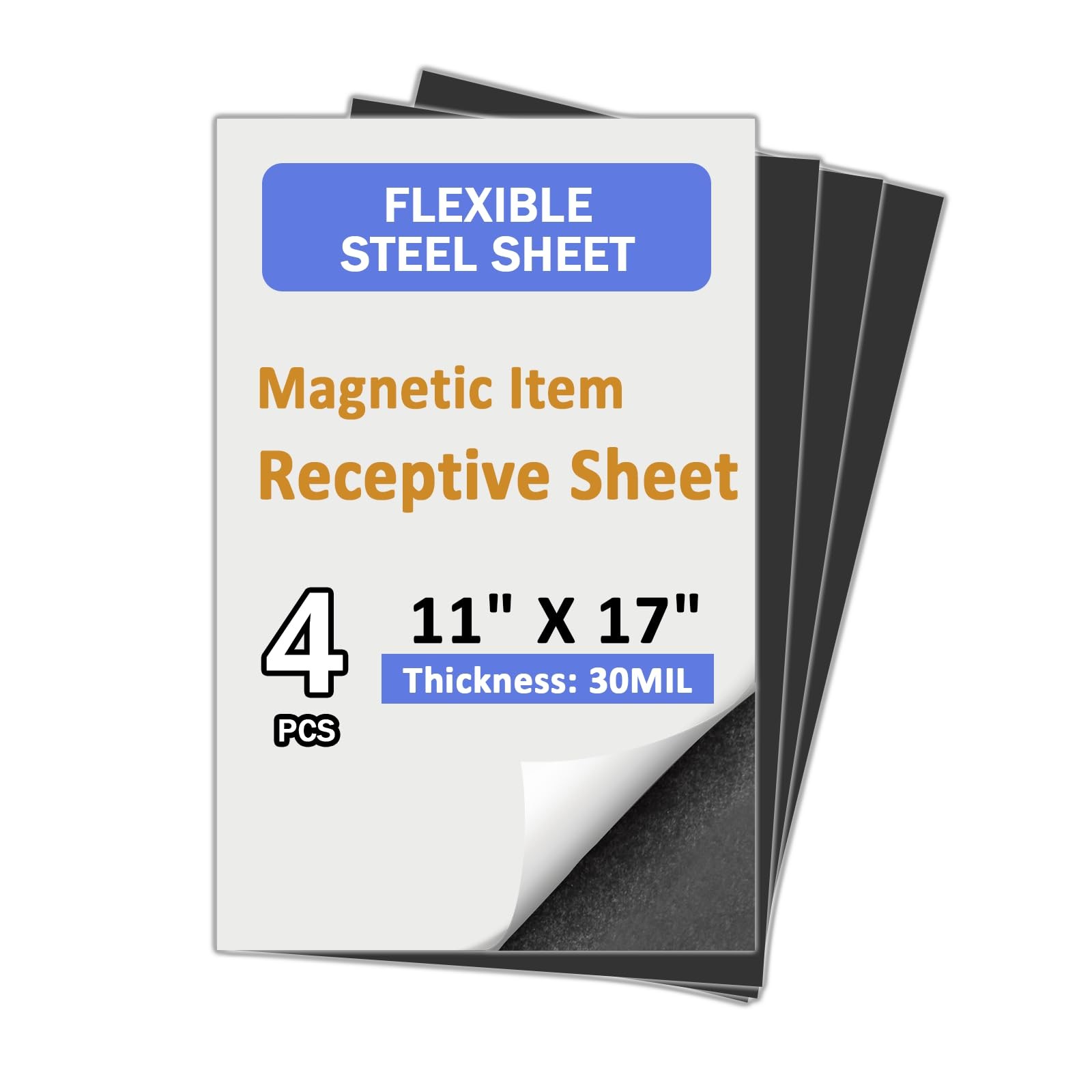 Flexible Steel Vinyl Magnetically-Receptive Sheet,11"x17" 4 Pcs,Magnetically ...