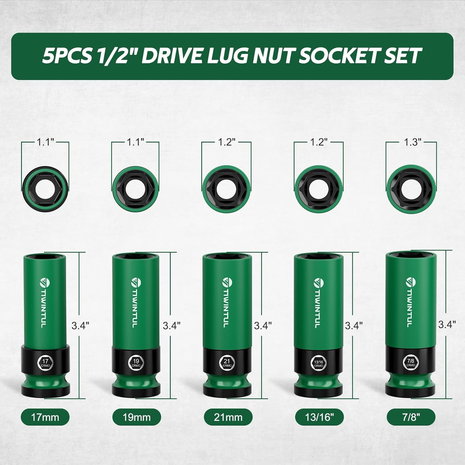 1/2" Wheel Protector Impact Socket Set, 5Pcs Non-Marring Lug Nut Socket Set, ...