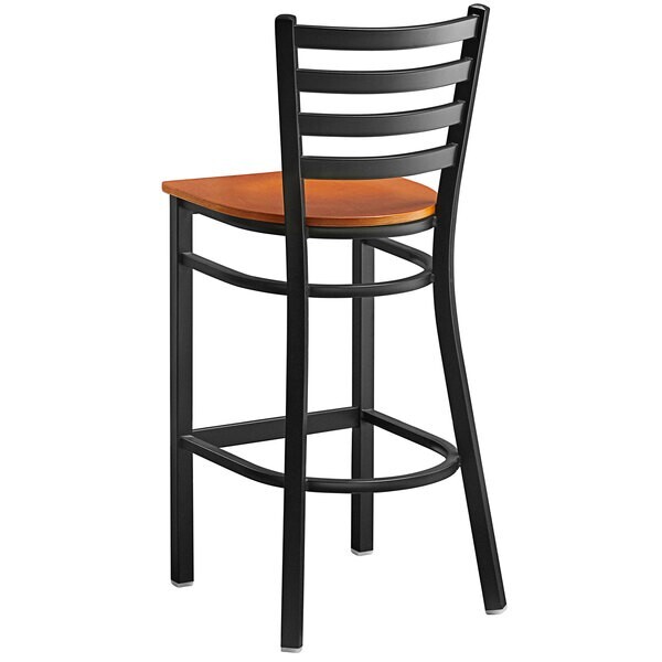 10 PACK Black Ladder Back Metal Restaurant Bar Stool With Cherry Wood Seat