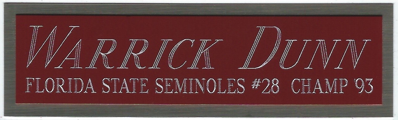 WARRICK DUNN FSU NAMEPLATE FOR AUTOGRAPHED Signed FOOTBALL-HELMET-JERSEY PHOTO