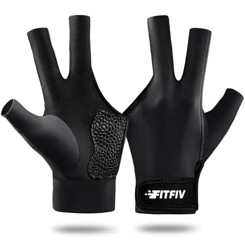 Billiard Pool Glove for Left Hand 3 Finger, Durable Double Medium Black