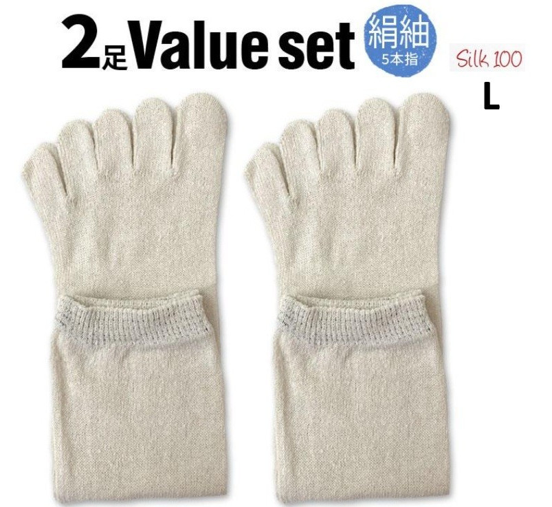 Silk Noil Toe Socks 2 Pairs Set 100% Silk 5-Toe Socks Warm Breathable L Japan
