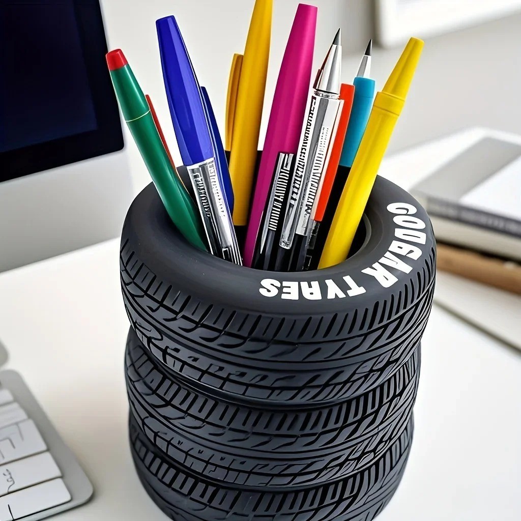 1Pc Tire Shaped Pen Holder PVC Desk Organizer for School Office Home Desk