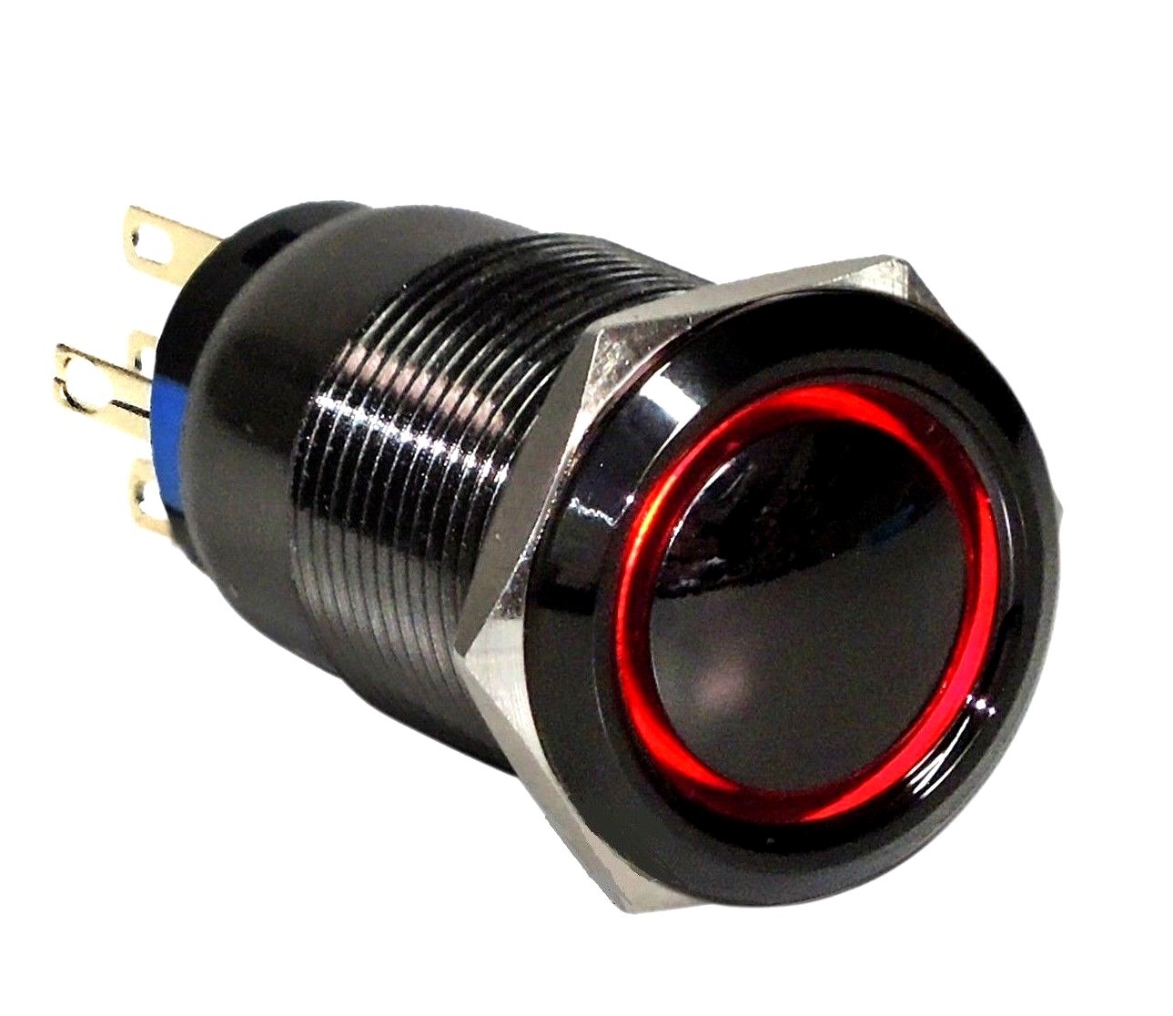 19mm Black Stainless Momentary Dome Push Button RED LED  Halo Switch US