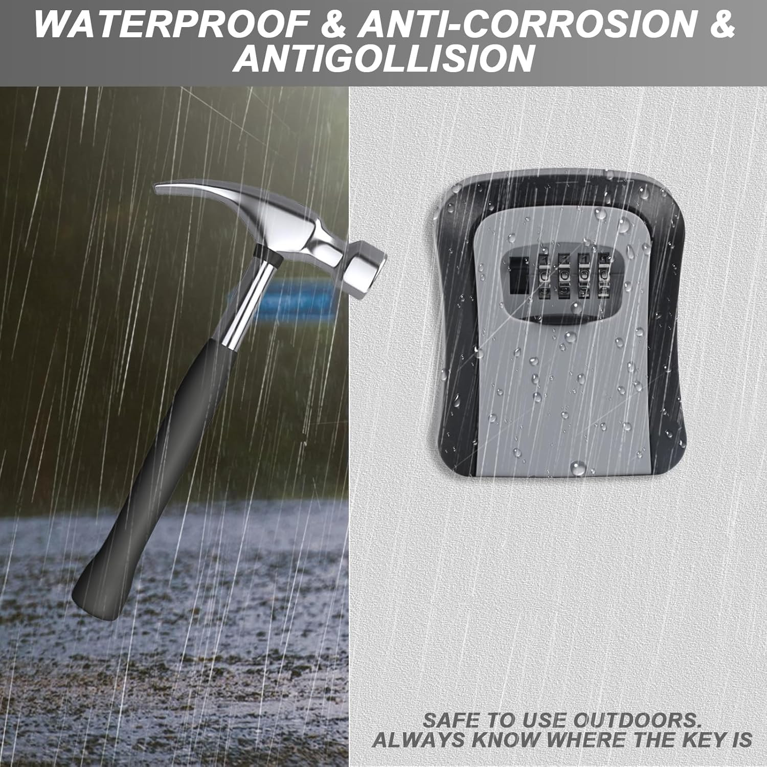 Key Lock Box for Outside, Wall Mounted, Waterproof Resettable Code Safe Security