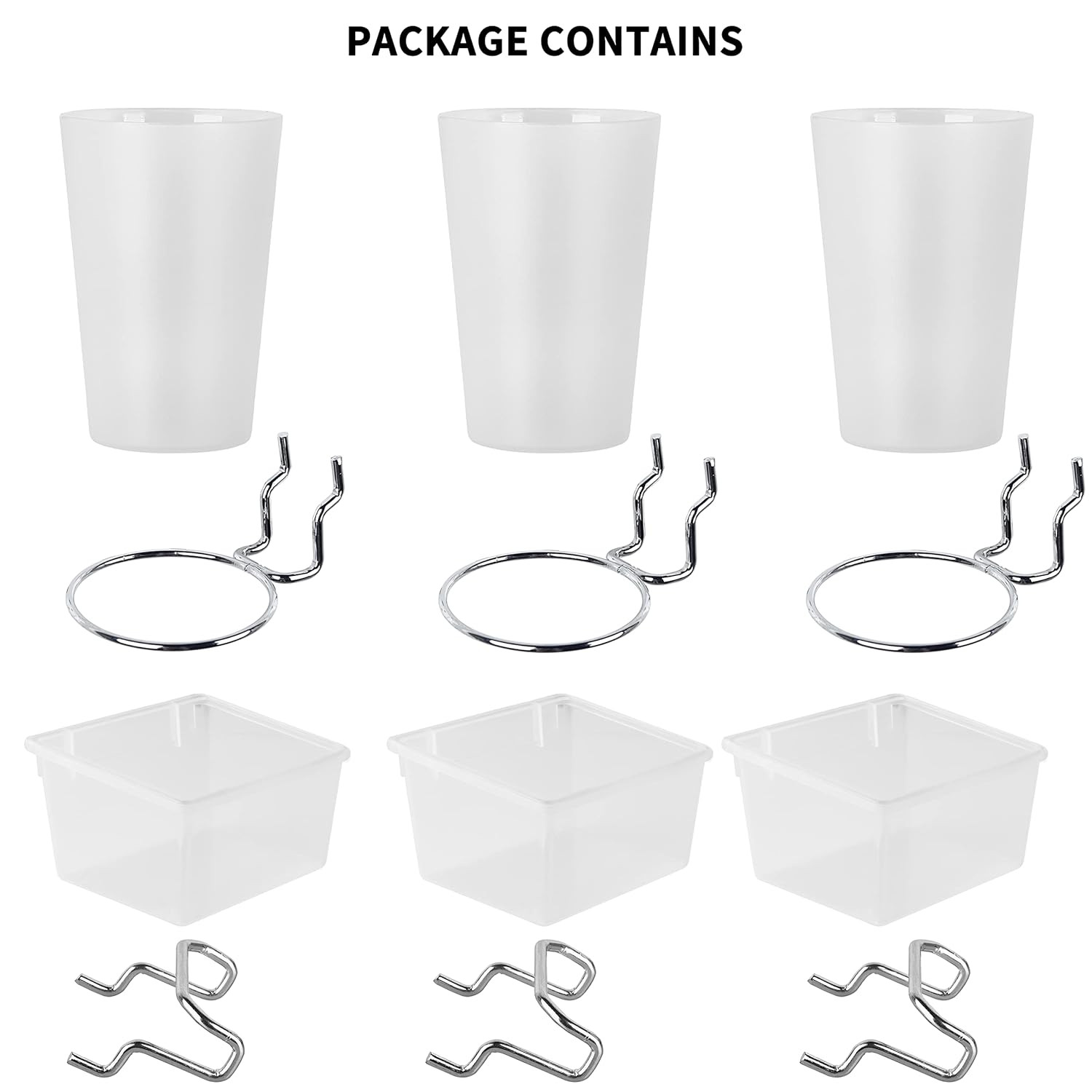 6 Sets Pegboard Bins with Hooks - Pegboard Organizer for Accessories Transparent