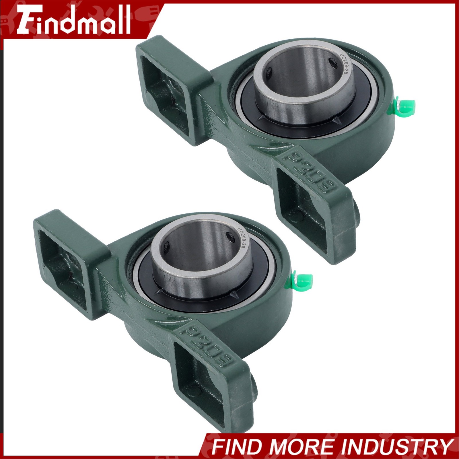 2 × UCP209-28 Pillow Block Bearing 1-3/4" Bore 2-Bolt Self-Aligning Solid Base