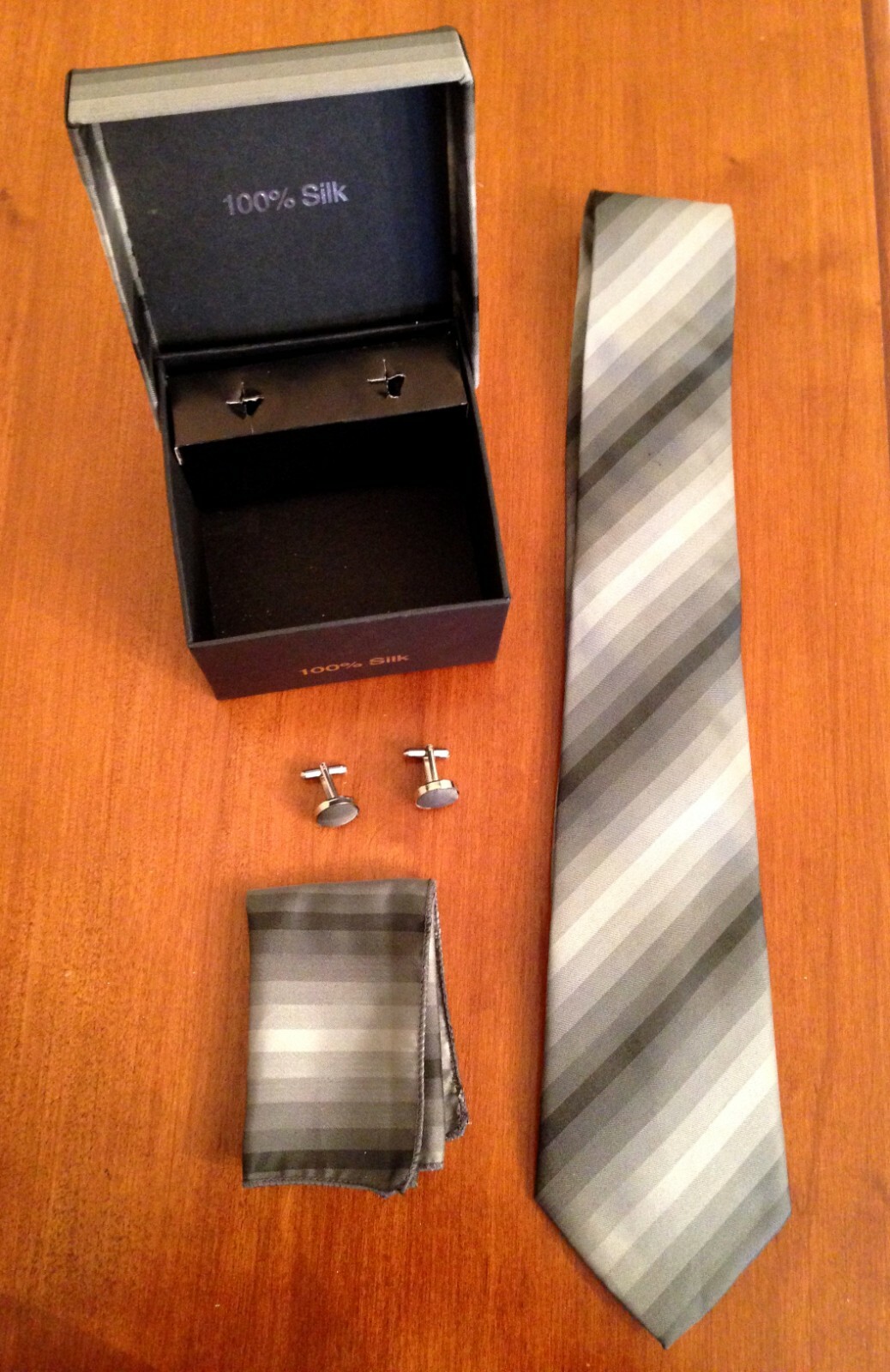 NEW, Men’s 100% Silk Tie, Handkerchief, And Cufflinks Gift Set Includes Gift Box
