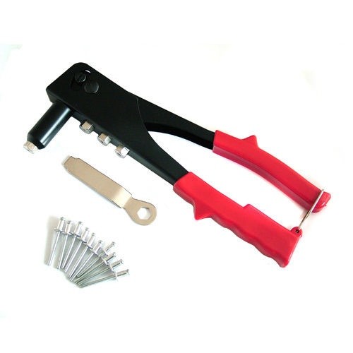 HEAVY DUTY HAND RIVETER 4 HEAD NOZZLE POP RIVET GUN PLUS 395 ASSORTED RIVETS