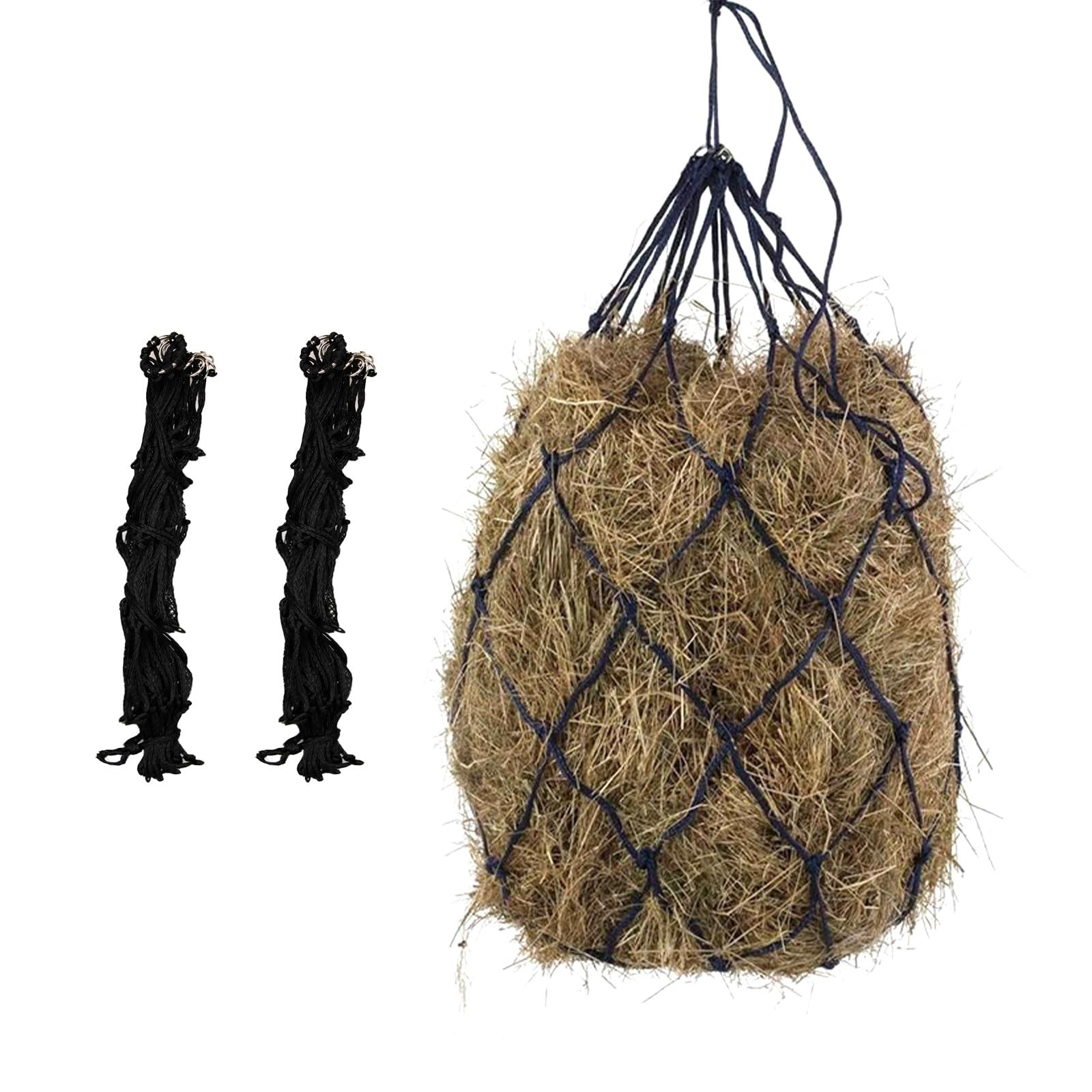 2 PCS Feed Hay Net, Hay Bag 40" Length and 4" Larger Holes with Metal Rings f...