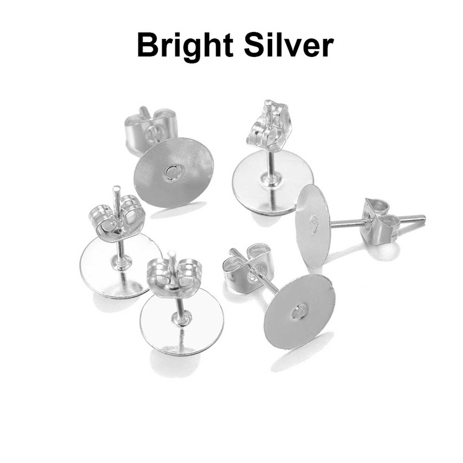 200pcs Flat Back Blank Pad 4mm-10mm Earring Stud Ear Post with Stopper Findings