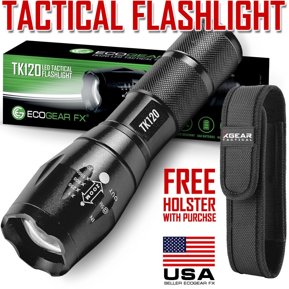 Tactical Flashlight LED 18650 AAA Work Home Car Security Light with Holster