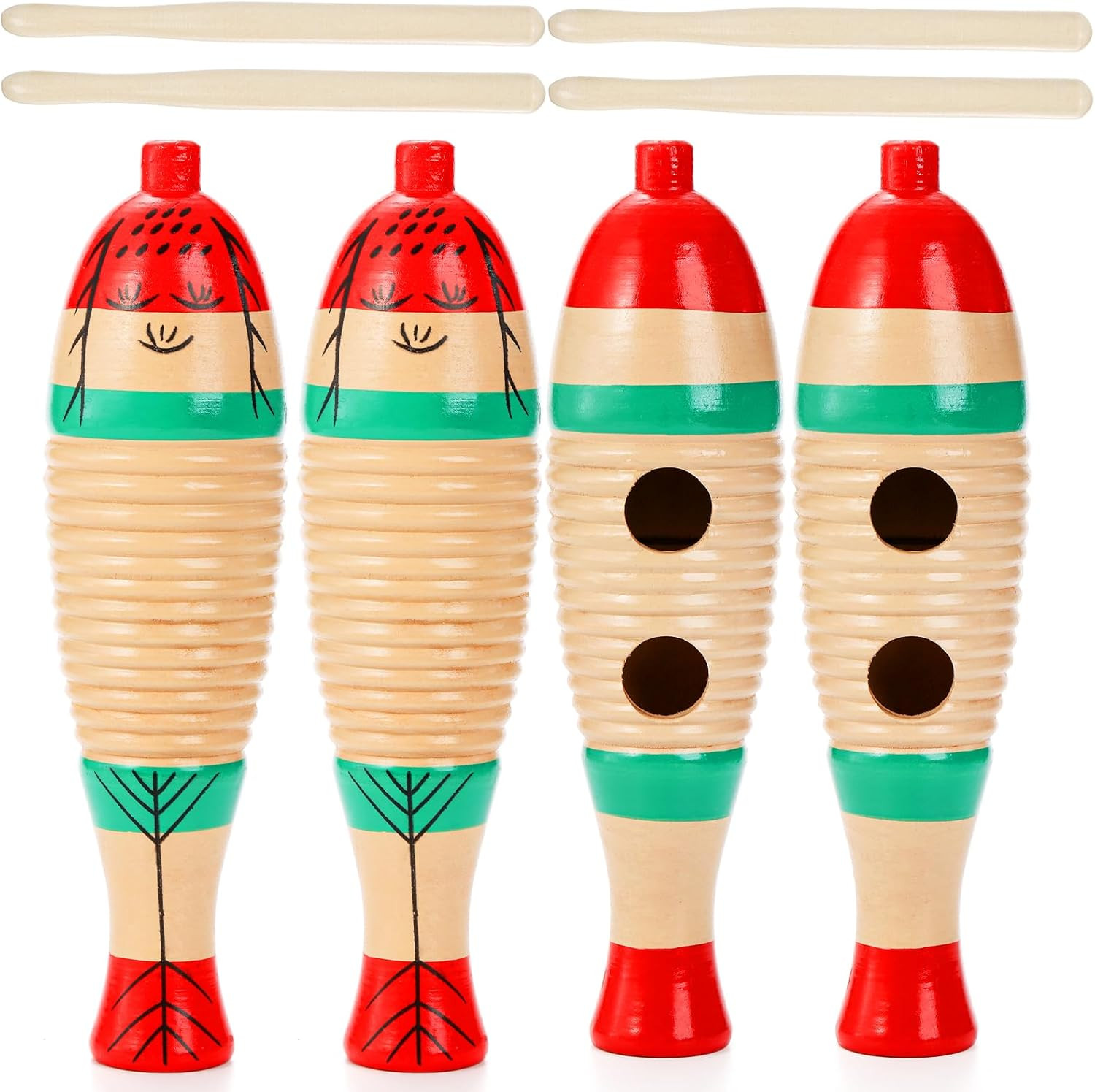 4 Pack Guiro Instrument Fish Shaped, Latin Percussion Instrument