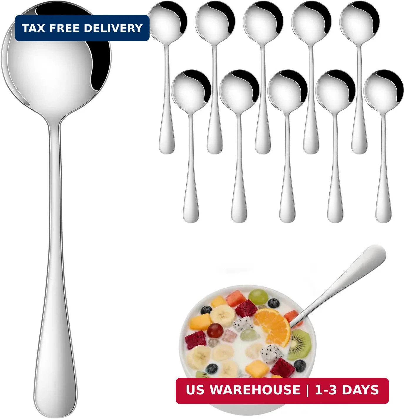 Soup Spoons 12-Piece Premium Stainless Steel Spoons round Spoons, Heavy-Weight