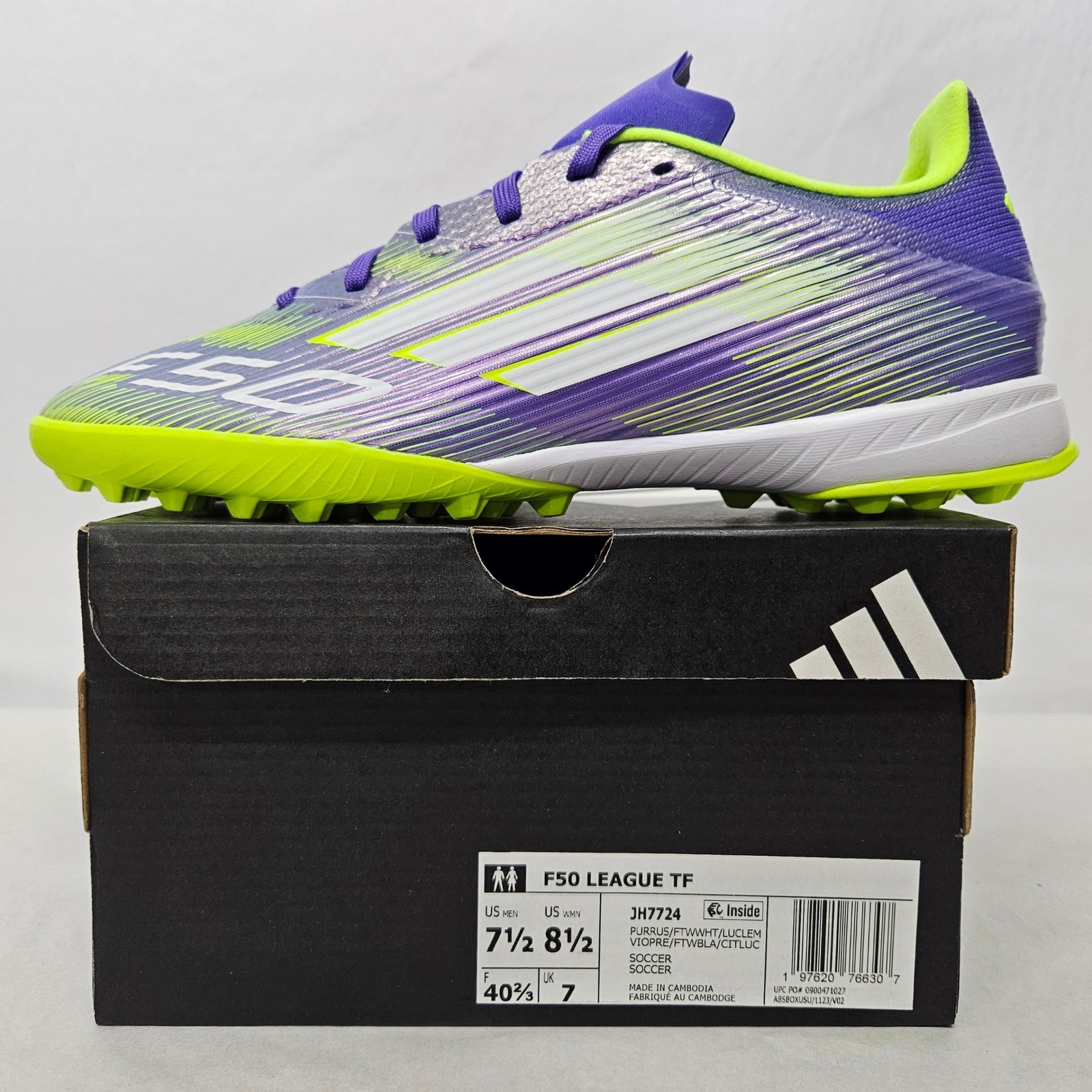 Adidas F50 League TF Soccer Cleats JH7724 Purple Rush Lucid Lemon Mens Size 7.5