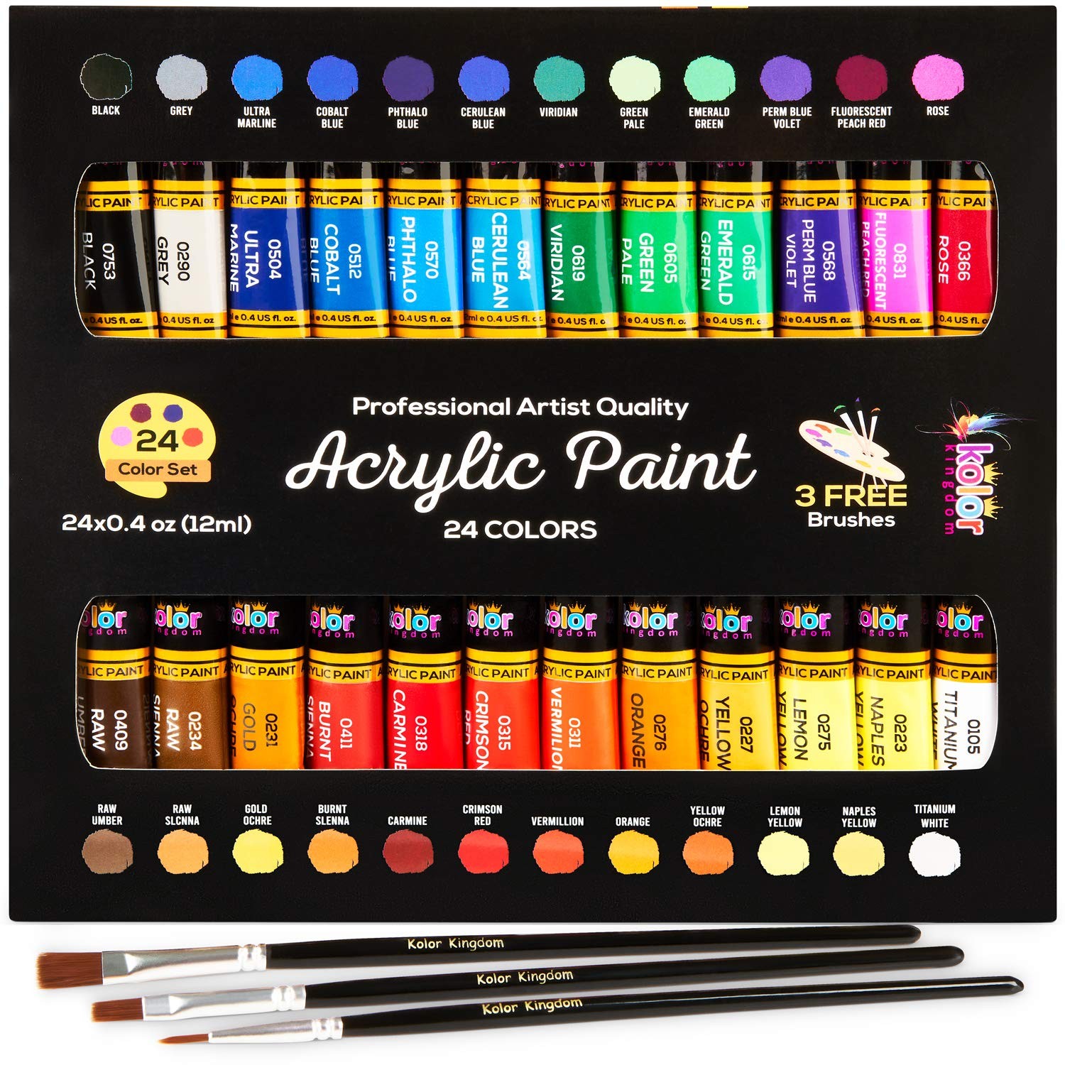 Acrylic Paint Set Canvas Art Paints 24 0.36 Fl Oz (Pack of 27), ASSORTED