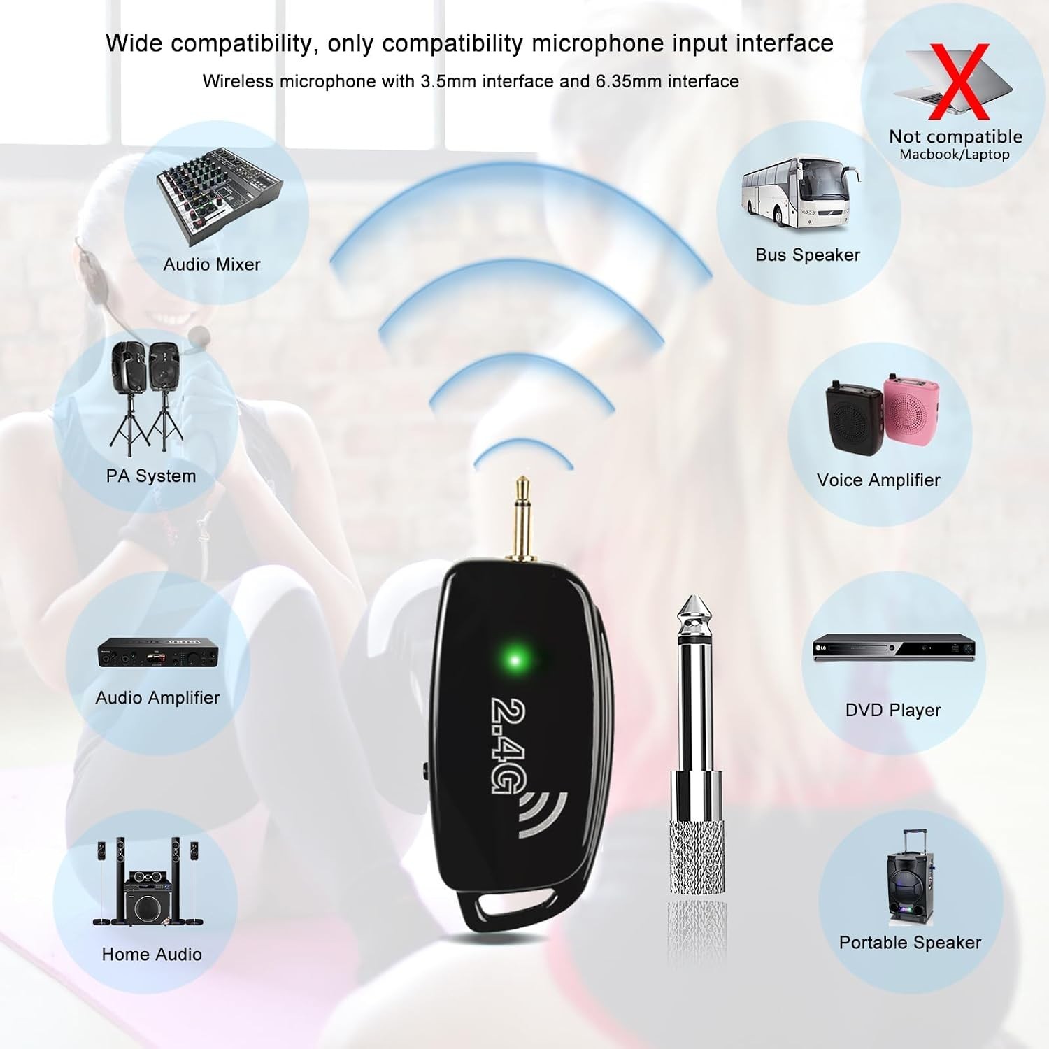 Wireless Microphone Headset MIC Cordless: 2.4G Wireless Head MIC and Handheld Mi