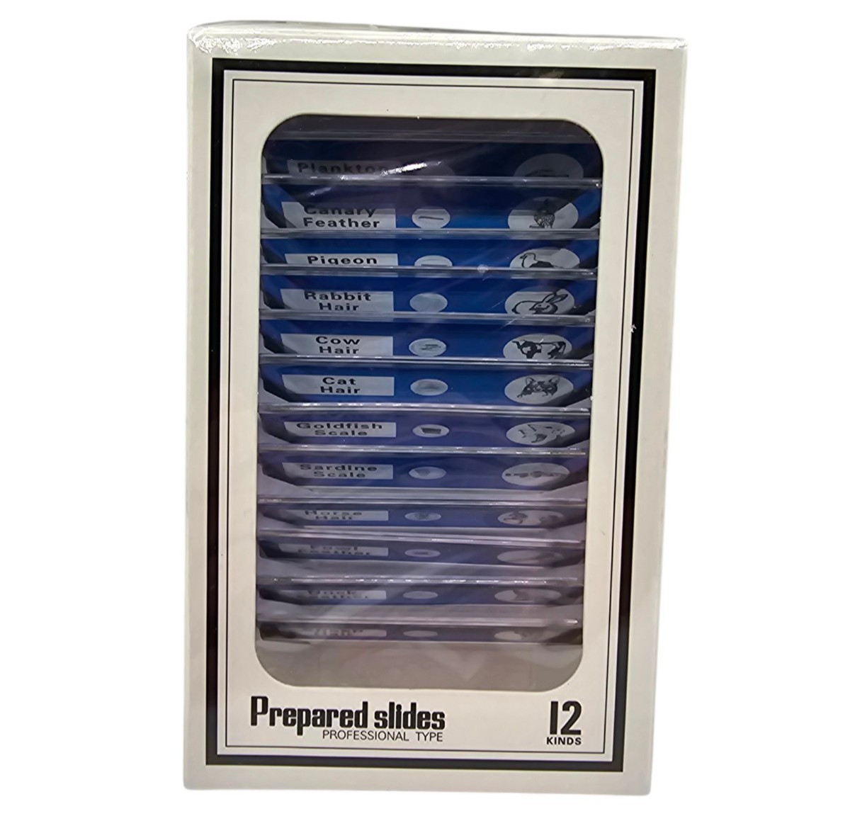 12 Prepared Microscope Slides Set of Animals Insects Plants Flowers