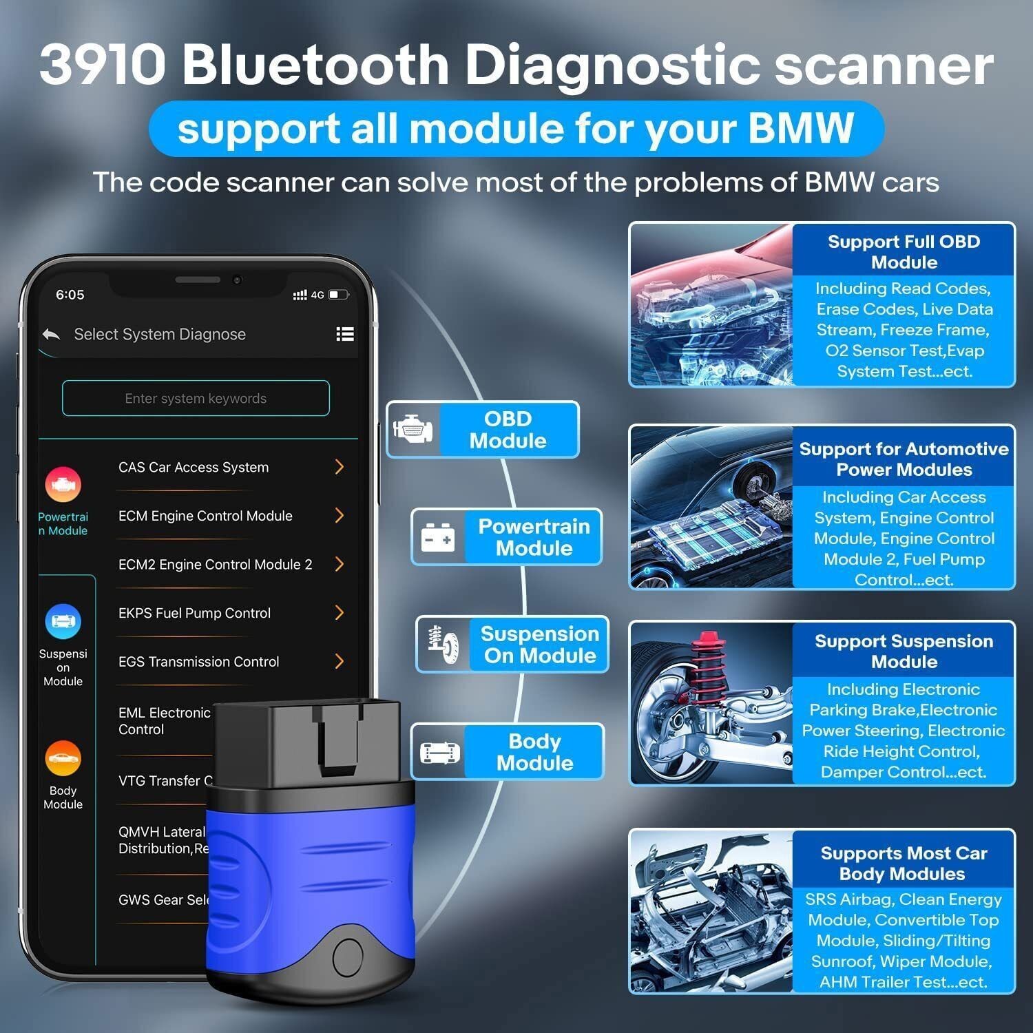 Autophix 3910 for BMW Bluetooth OBD2 Code Reader All System Diagnostic Scanner T