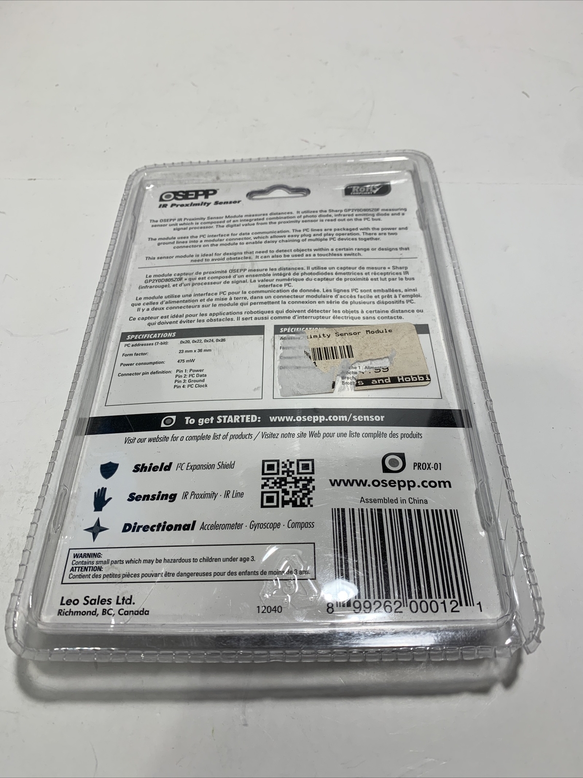 OSEPP PROX-01 IR Proximity Sensor (Arduino Compatible)
