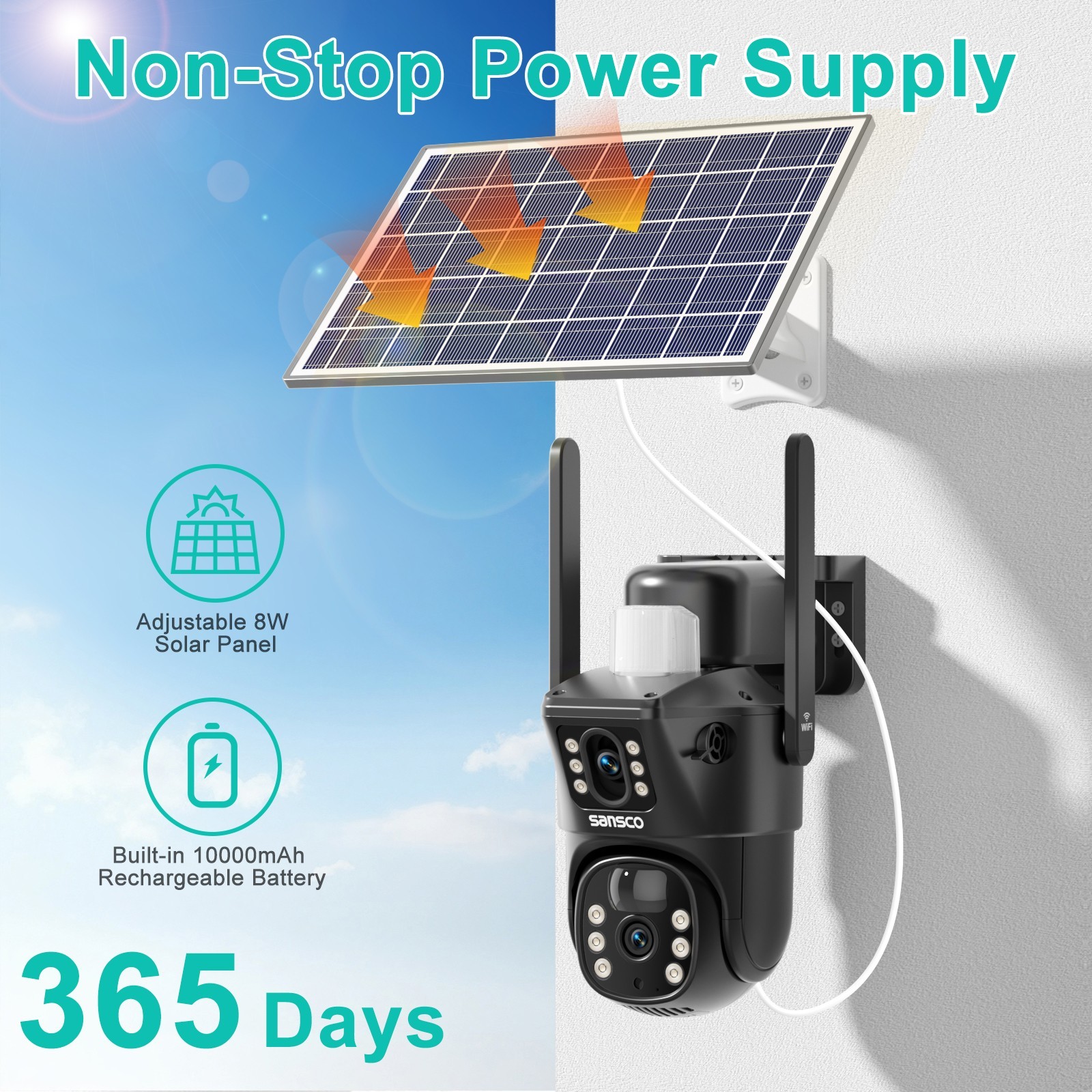 4pcs WIFI Home Security Camera System Solar Panel 4MP PTZ Wireless Outdoor Audio