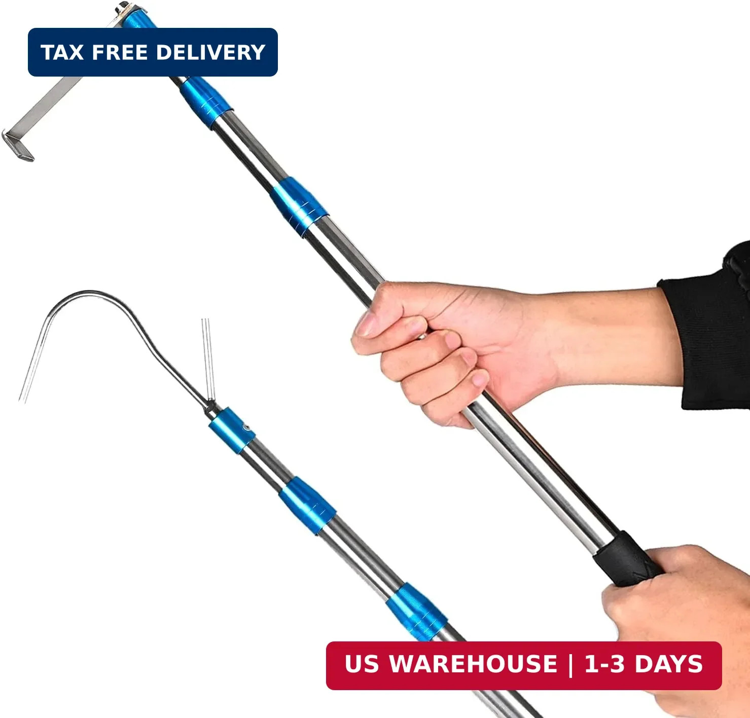 6.3 Ft Truck Cargo Grabber Reach Retriever Tool with Two Hooks, Pickup T