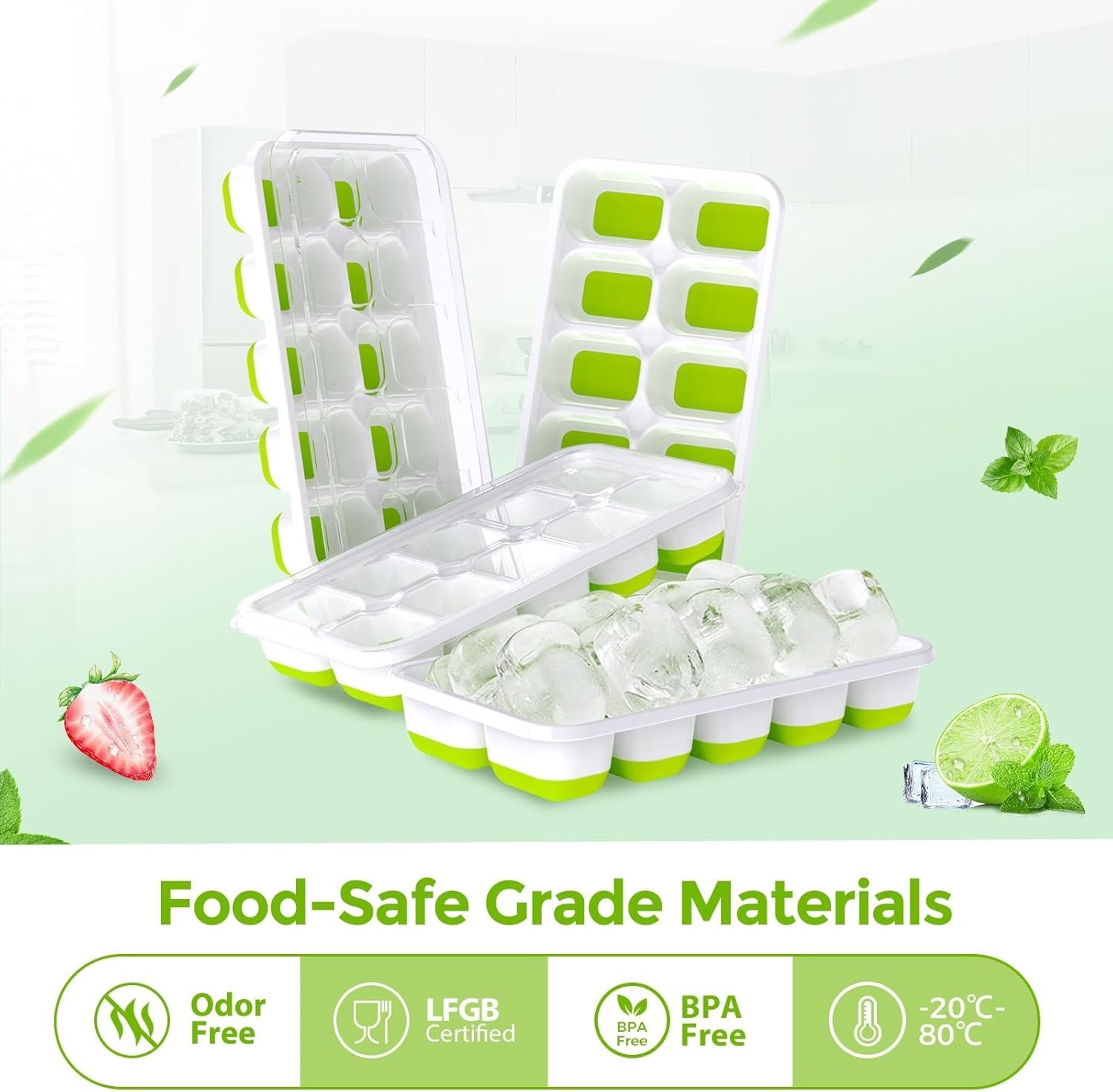Space-Saving Ice Cube Tray with Lids - 4 Pack Dishwasher Safe Ice Makers