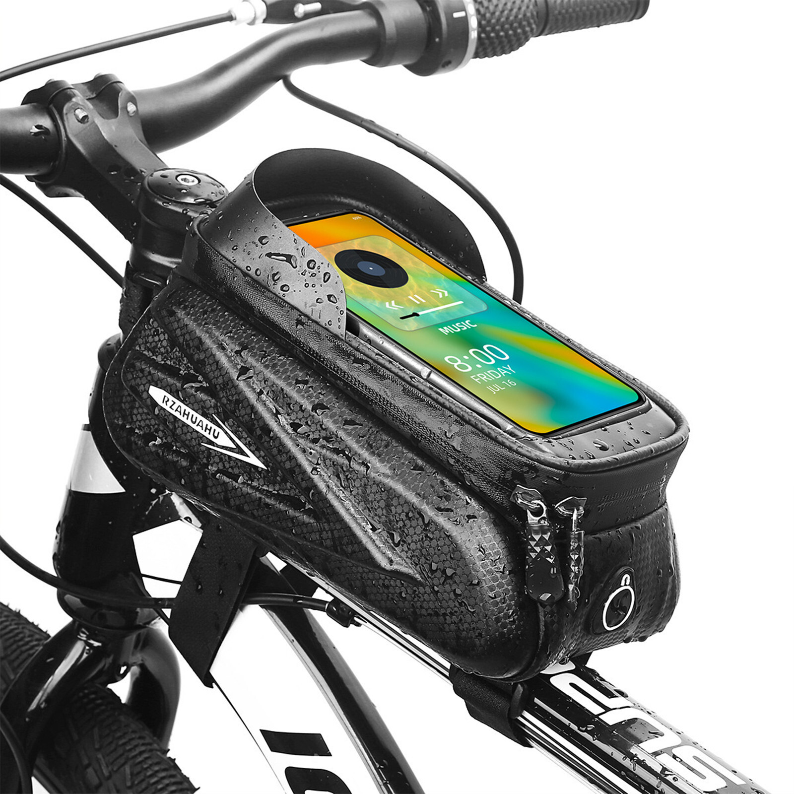 Cycling Bicycle Bike Frame Bag Fit For 7.2" Touchscreen Available Phone Black