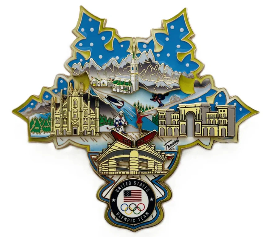 Milano Cortina Winter Olympics Limited Edition Fazzino Team USA 3D  Pin 3.5” wid