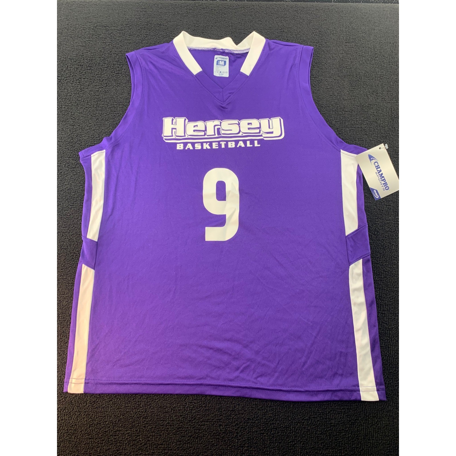 Hersey Basketball Jersey Number 9 Adult Medium Purple White CHAMPRO DRI-GEAR