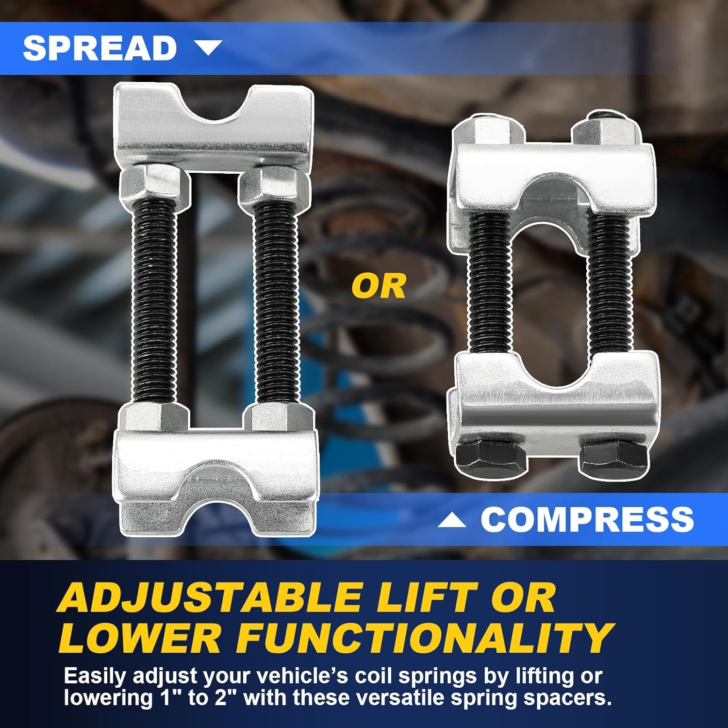 Adjustable 2-Way Coil Spring Spacers 4 Pack, 1”-2” Lift or Lower Spring Compress