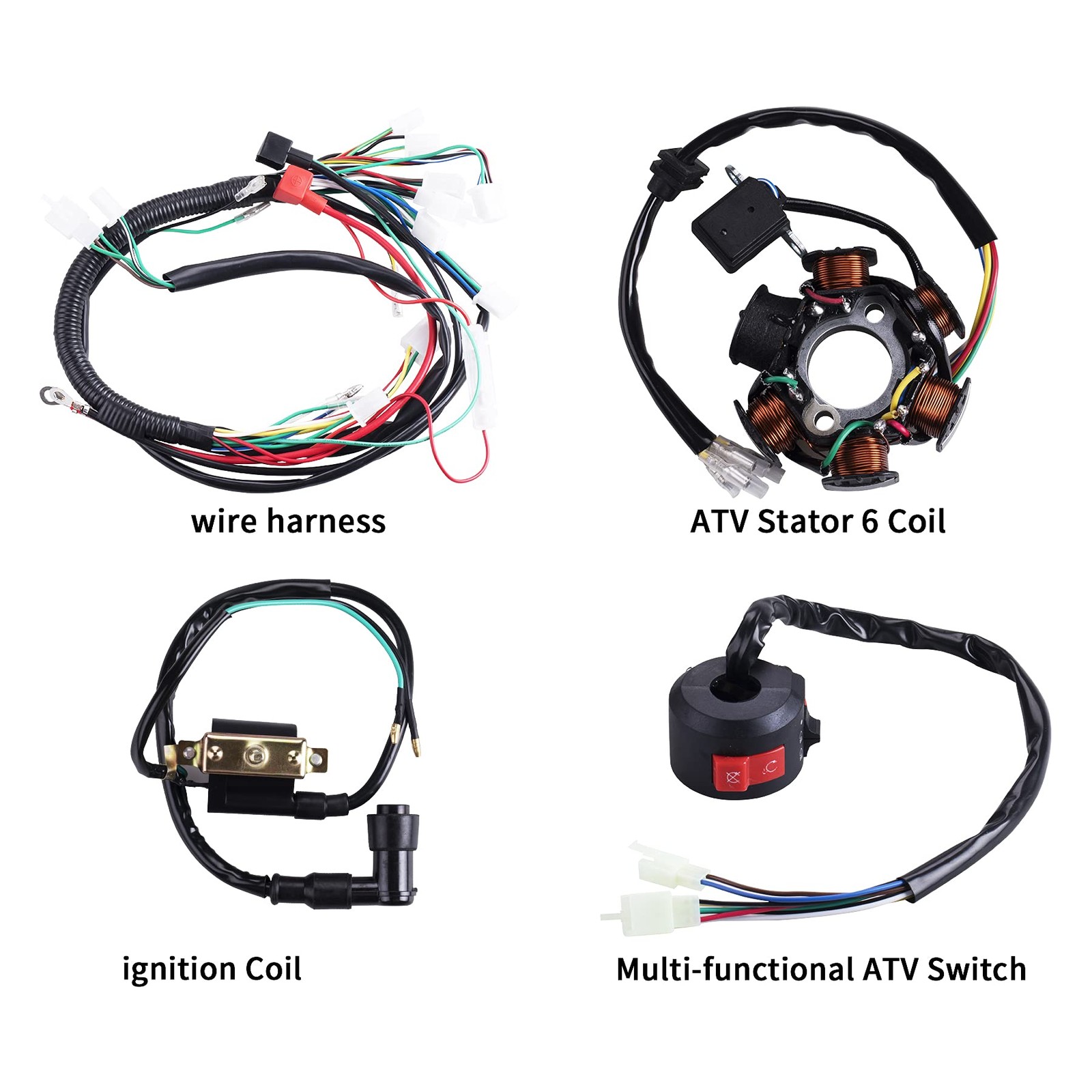 Wiring Harness Coil Stator Relay CDI Spark Plug for 50cc-125cc ATVs