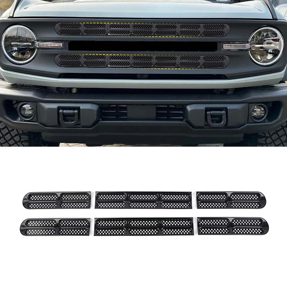 Gloss Black Front Grille Grill Insert Mesh Net Trim Decor For Ford Bronco 2021+