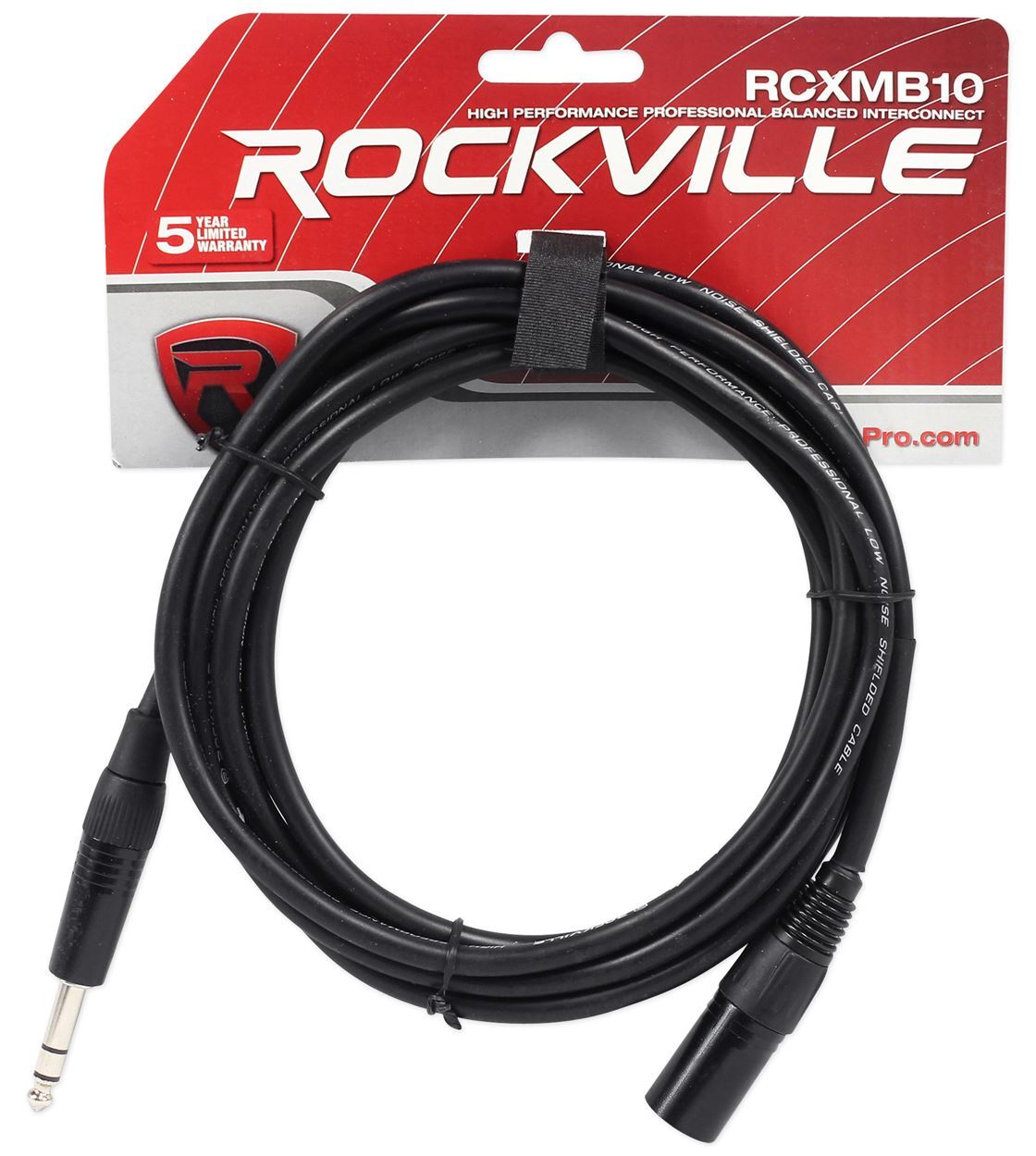 Rockville RCXMB10B 10' Male REAN XLR to 1/4'' TRS Cable Black 100% Copper