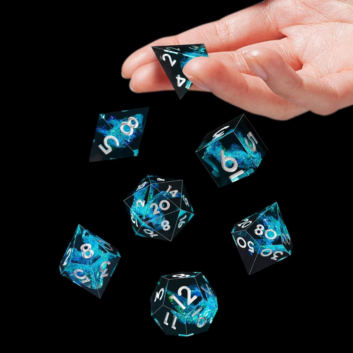 7-Die DND Dice Set Handmade Sharp Edge Polyhedral Dice for Dungeons and Drago...