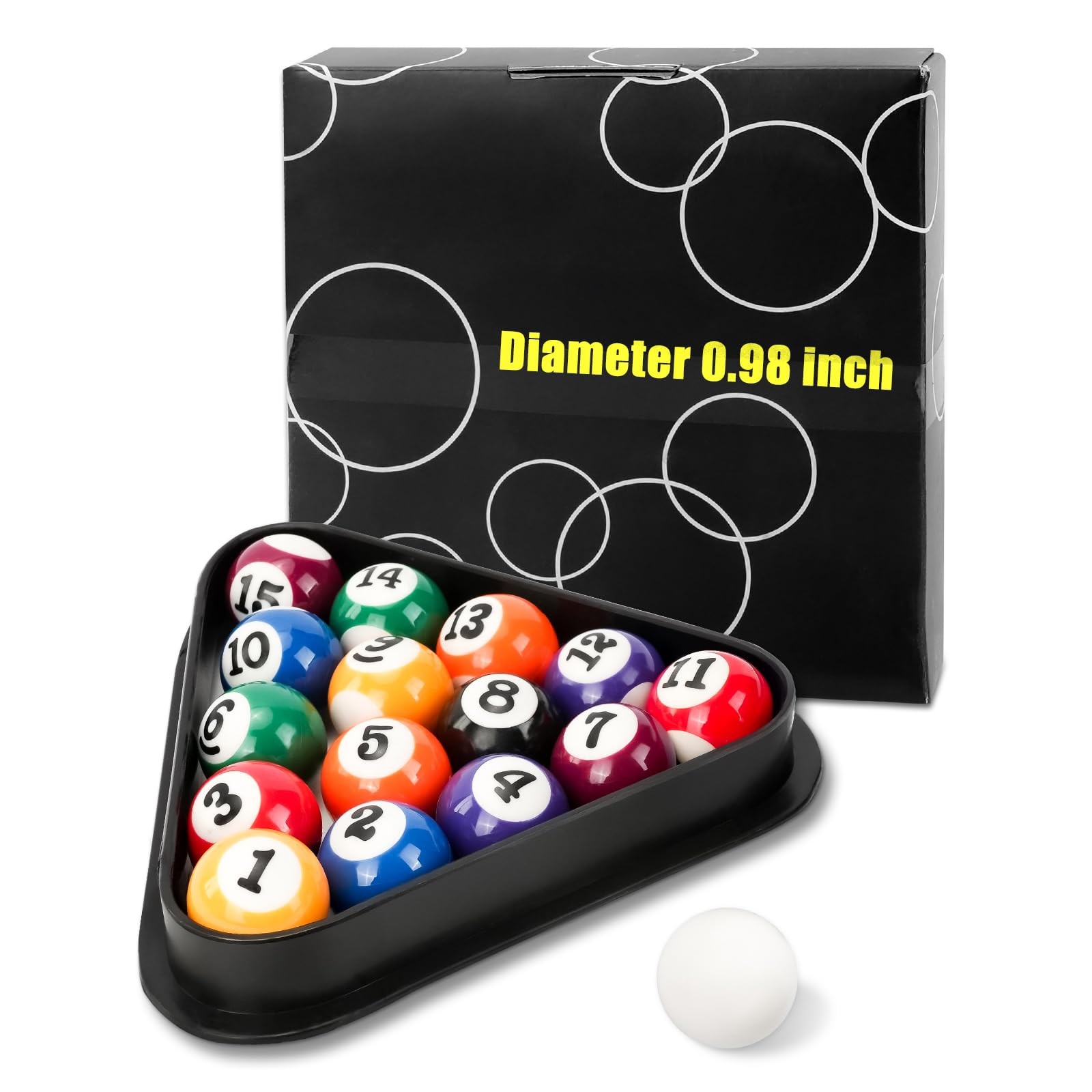 16Pcs Mini Billiard Balls Set, 25mm/0.98in Small Tabletop Pool Table Balls wi...