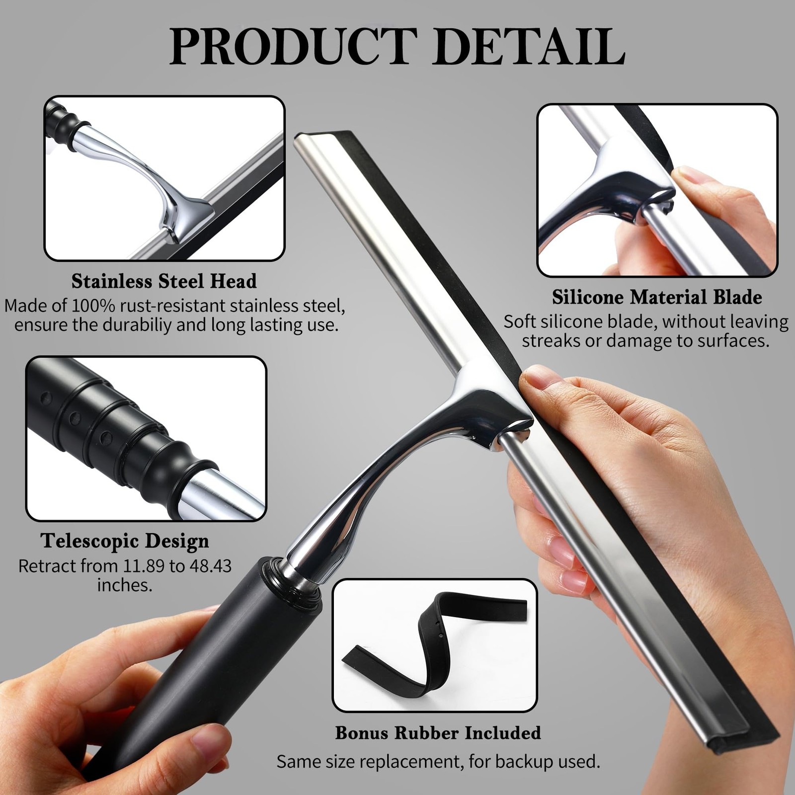Window Squeegee for Home, 2 in 1 Window Washing kit with Extension Pole Long ...