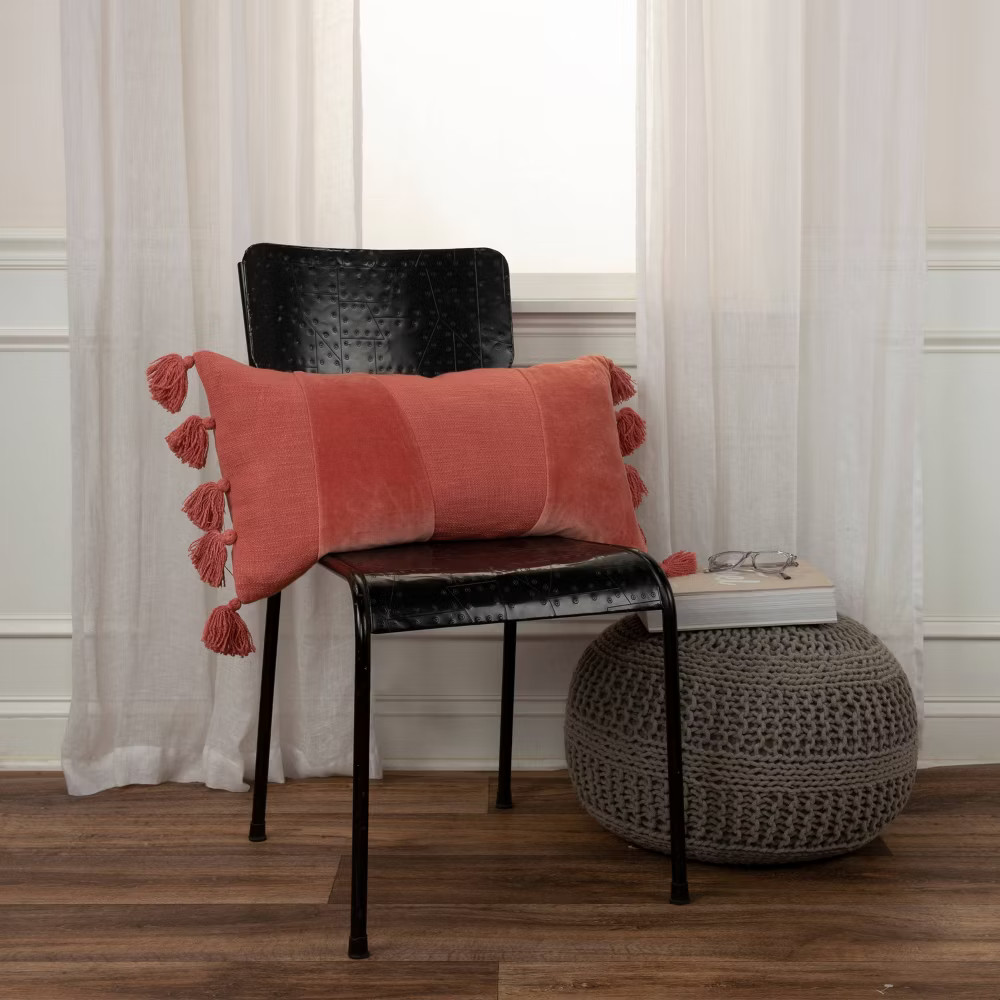 14"x26" Oversized Geometric Lumbar Throw Pillow Cover Terracotta Pink - Rizzy
