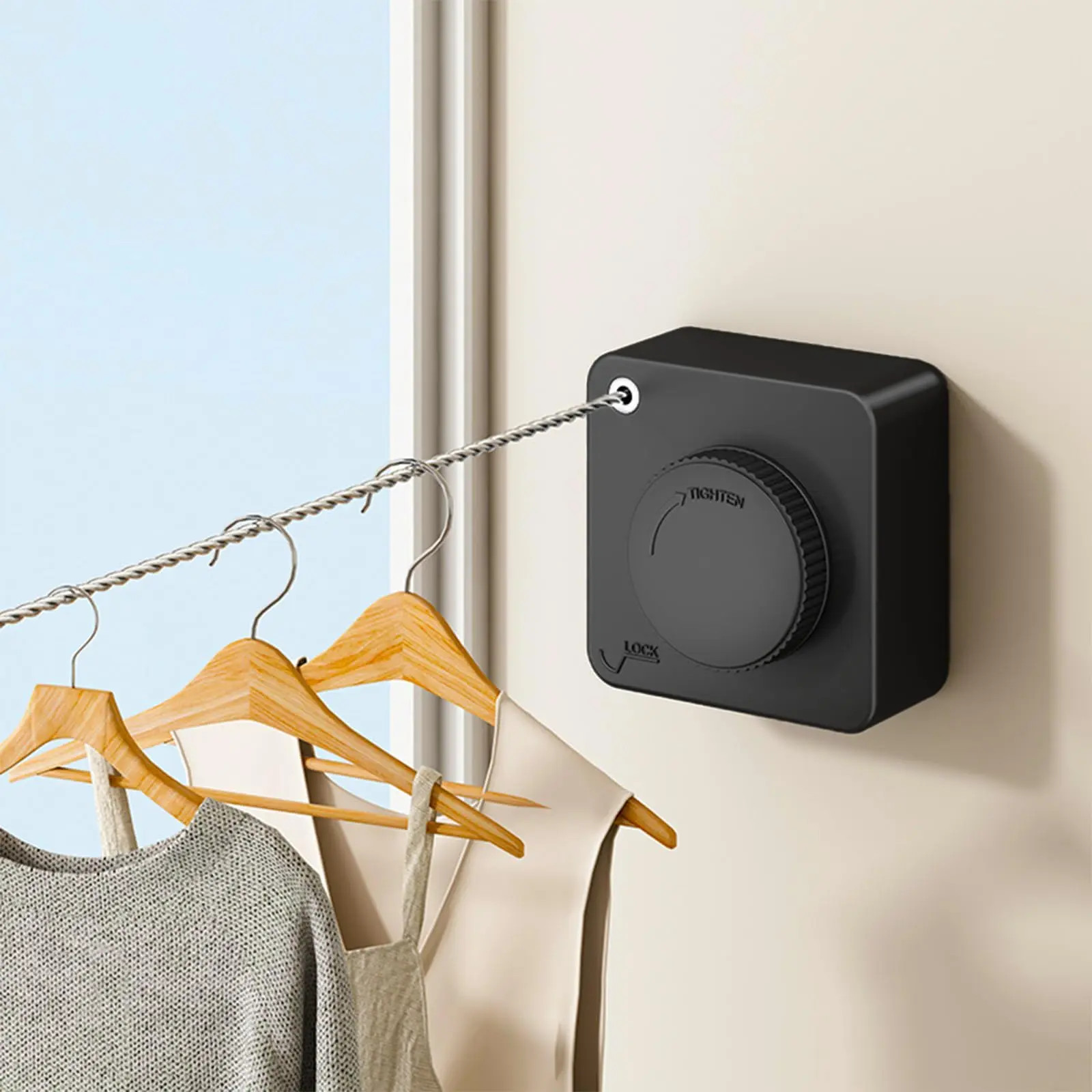 Retractable Clothesline 15.1FT Wall Mounted Stainless Steel Laundry Line Black