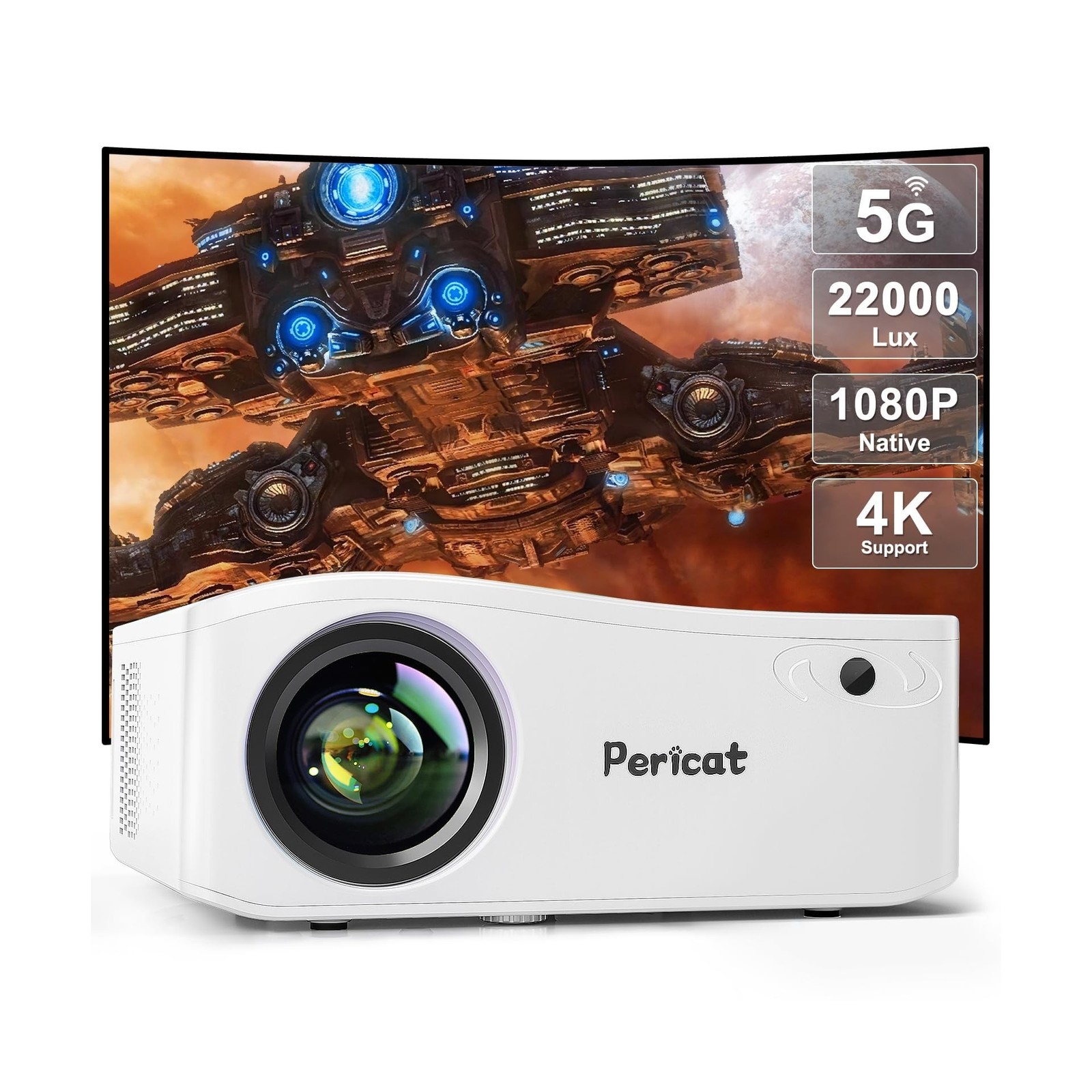 5G WiFi Bluetooth Projector, Native 1080P Outdoor Movie Projector with 200" D...